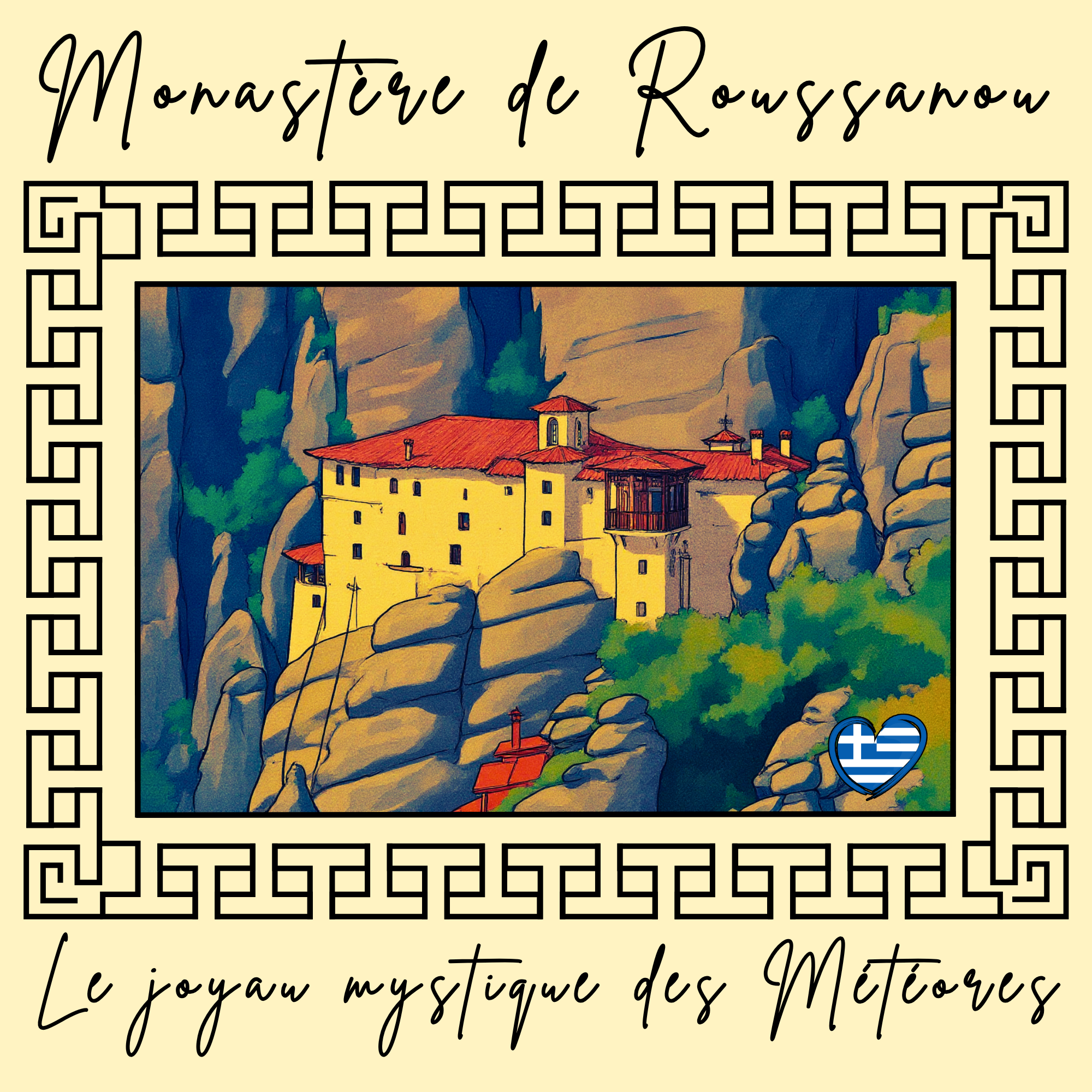 Stofftasche Meteora – Griechisches Kloster Design, Kunst Tote Bag, Geschenk für Griechenlandfans