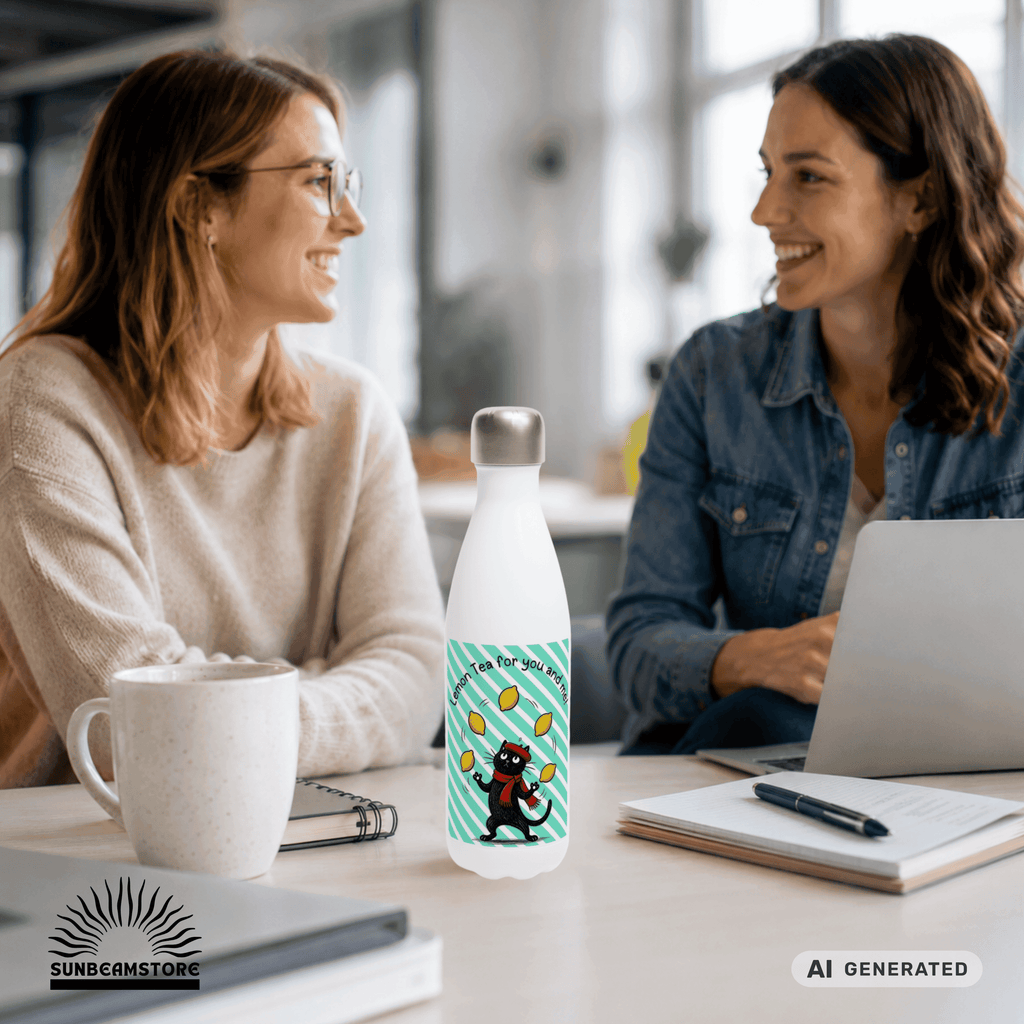🍋🐱 Katzen Trinkflasche "Lemon Tea for You and Me!" | Isolierflasche 500 ml | Edelstahl Wasserflasche für Katzenfans - Sunbeamstore