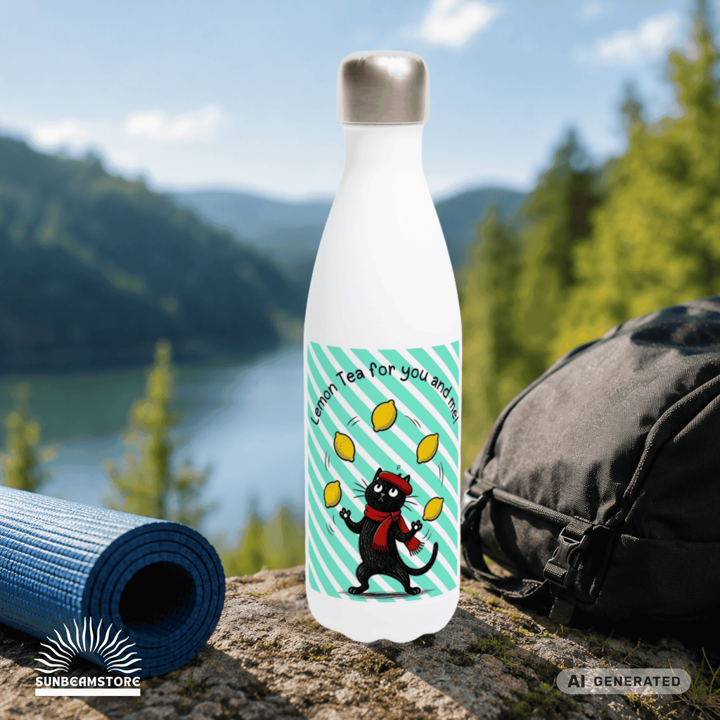 🍋🐱 Katzen Trinkflasche "Lemon Tea for You and Me!" | Isolierflasche 500 ml | Edelstahl Wasserflasche für Katzenfans - Sunbeamstore