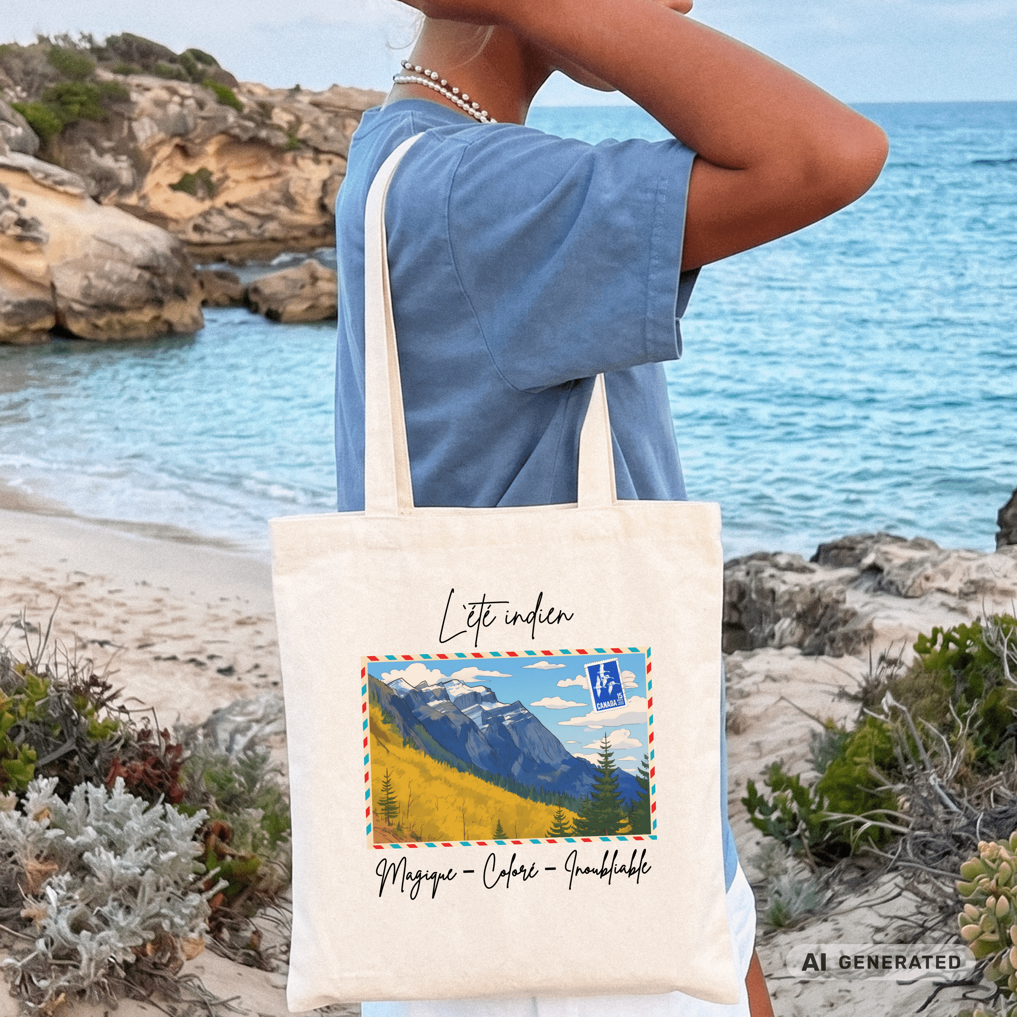 Stofftasche Kanada – Indian Summer Kunstmotiv, Jutebeutel Berge, Reise Tote Bag, ästhetische Natur Tasche - Sunbeamstore