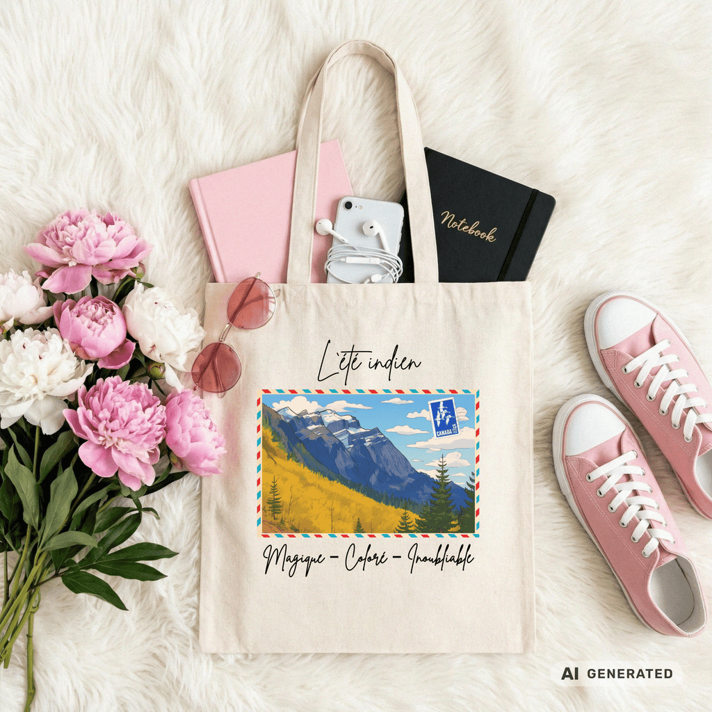 Stofftasche Kanada – Indian Summer Kunstmotiv, Jutebeutel Berge, Reise Tote Bag, ästhetische Natur Tasche - Sunbeamstore