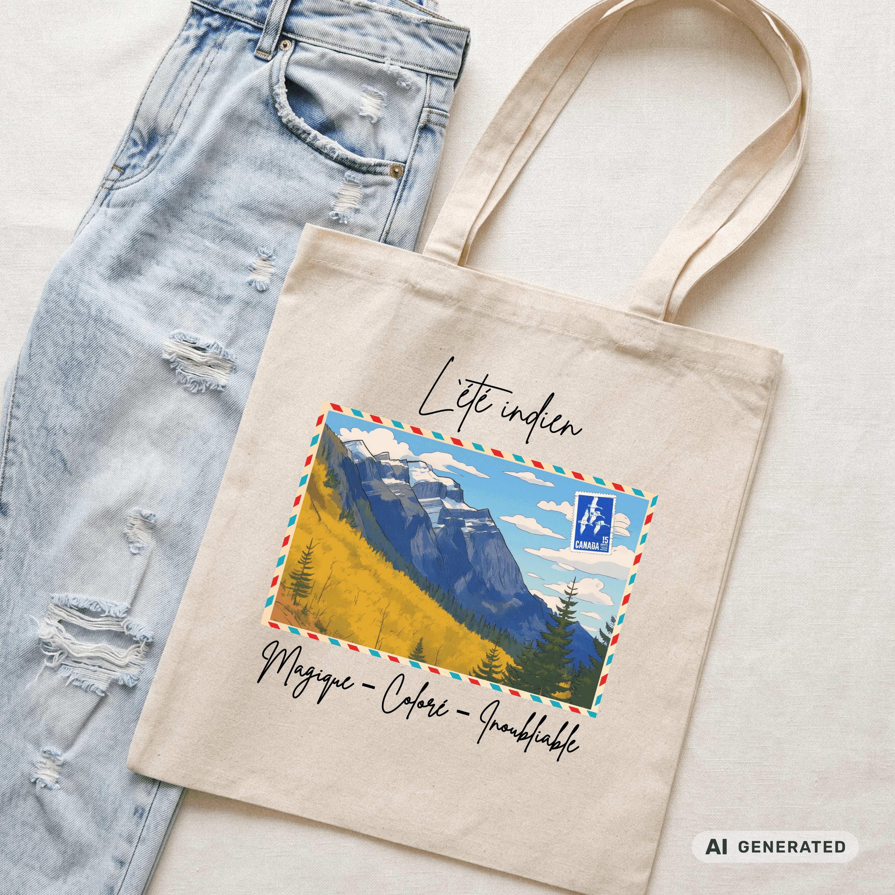 Stofftasche Kanada – Indian Summer Kunstmotiv, Jutebeutel Berge, Reise Tote Bag, ästhetische Natur Tasche - Sunbeamstore