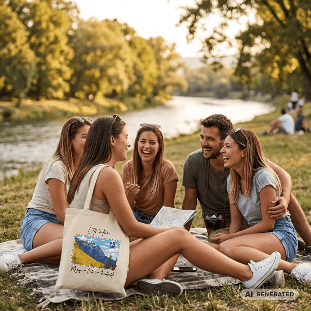 Stofftasche Kanada – Indian Summer Kunstmotiv, Jutebeutel Berge, Reise Tote Bag, ästhetische Natur Tasche - Sunbeamstore