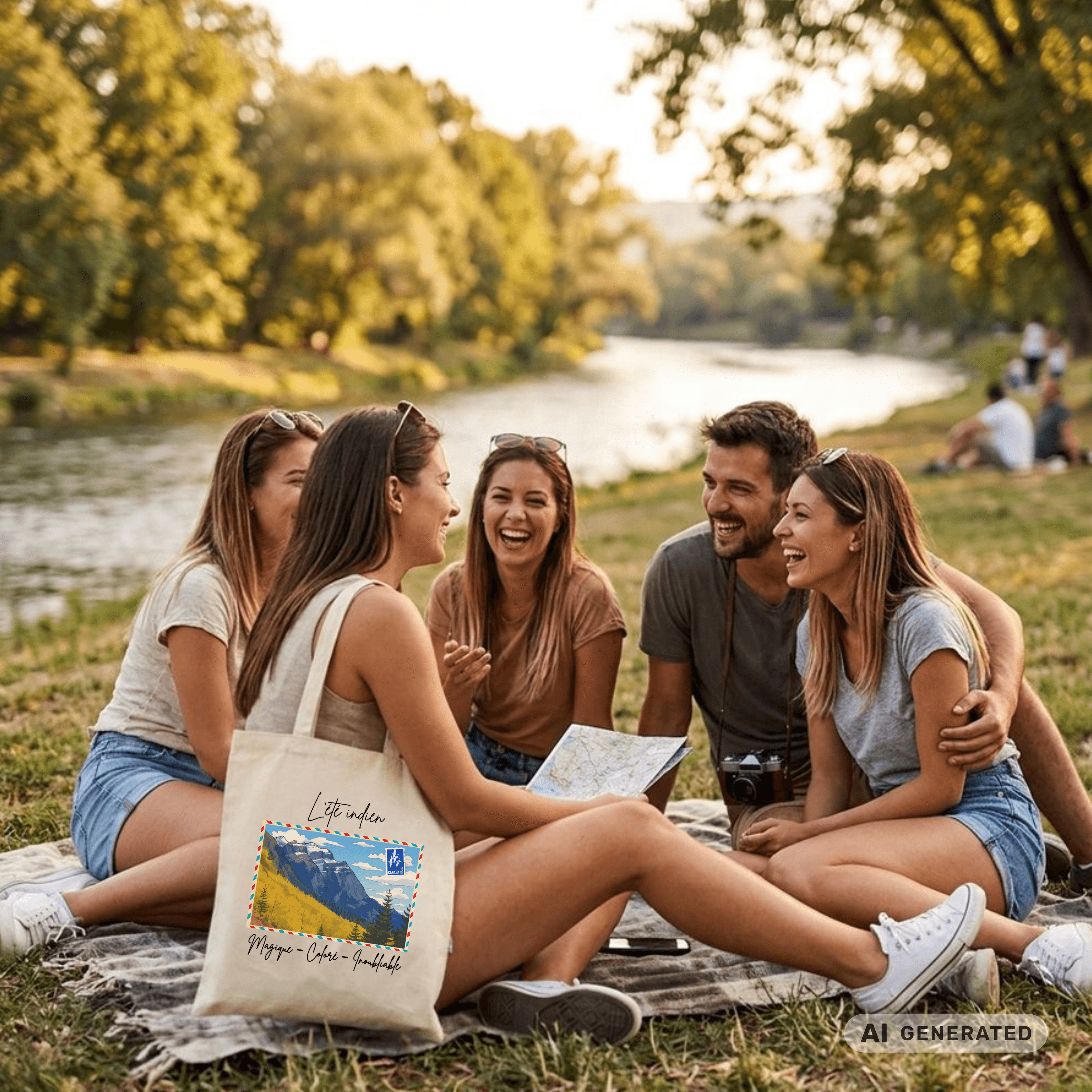 Stofftasche Kanada – Indian Summer Kunstmotiv, Jutebeutel Berge, Reise Tote Bag, ästhetische Natur Tasche - Sunbeamstore