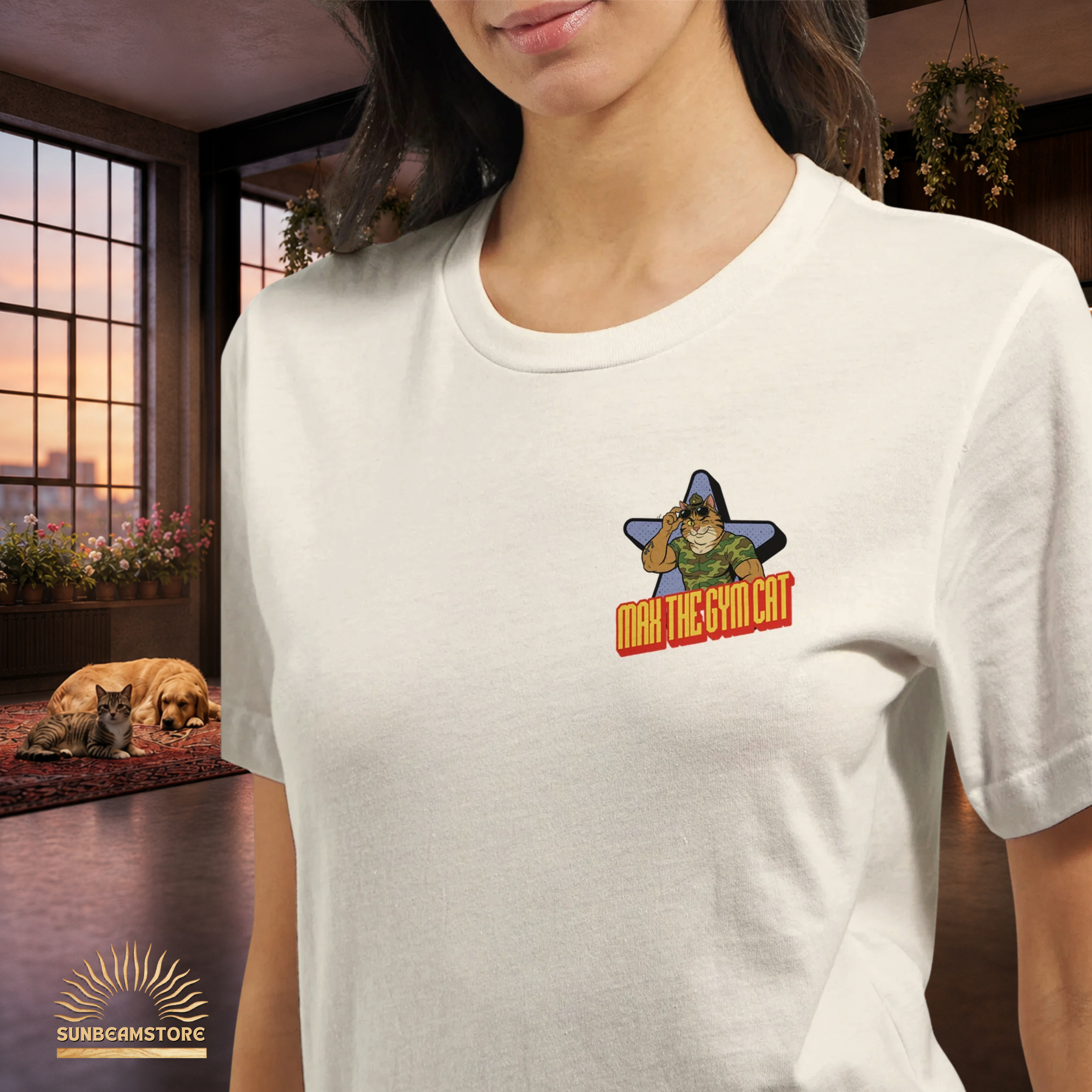Max The Gym Cat T-Shirt II – Join the Boot Camp | Lustiges Fitness Katzen Shirt mit Rückenprint für Gym Fans & Katzenliebhaber Premium Unisex Crewneck T-shirt | Bella + Canvas 3001