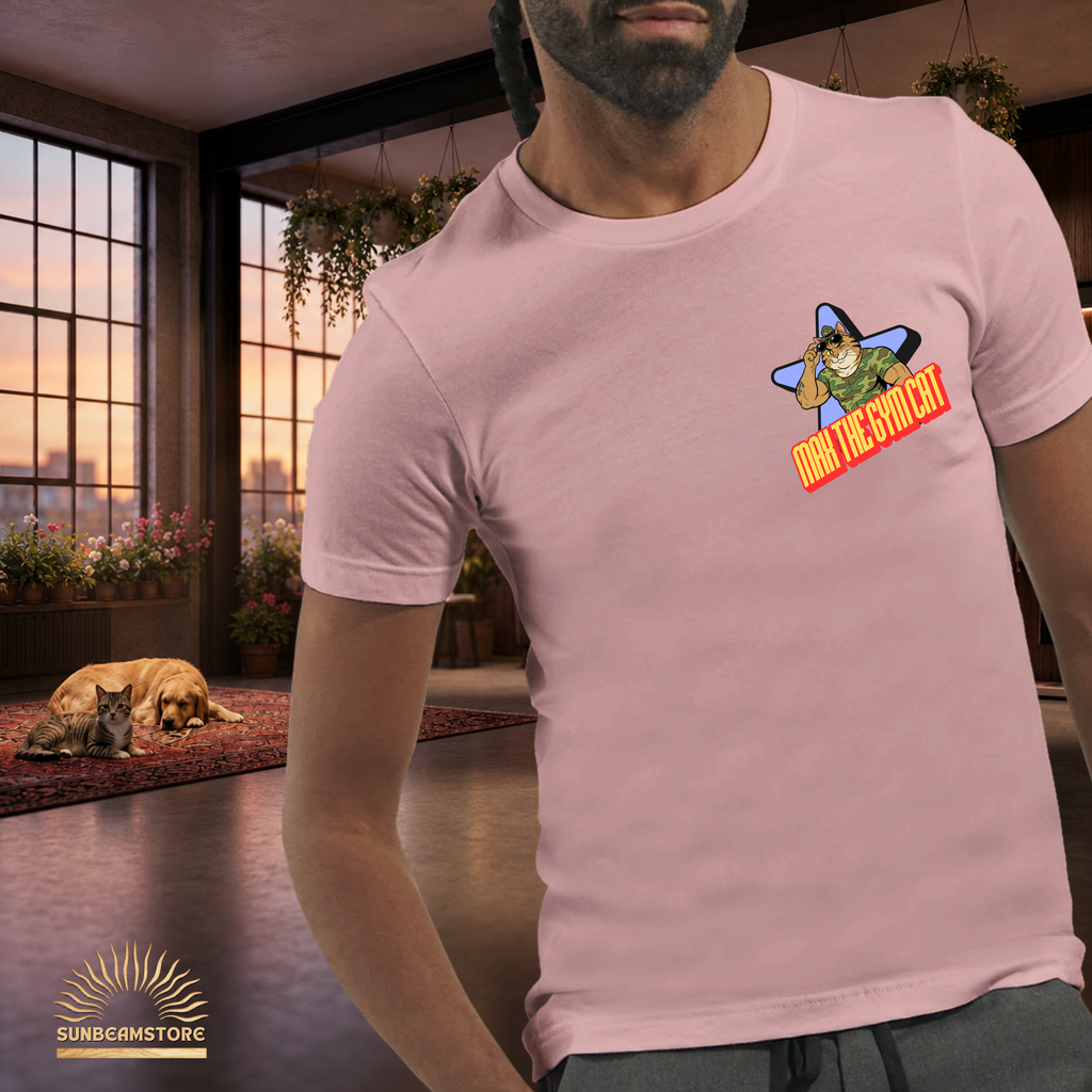 Max the Gym Cat I  – Lustiges Katzen Fitness T-Shirt I Comic Katzen Shirt mit Rückenprint für Gym-Fans und Katzenliebhaber - Premium Unisex Crewneck T-shirt | Bella + Canvas 3001
