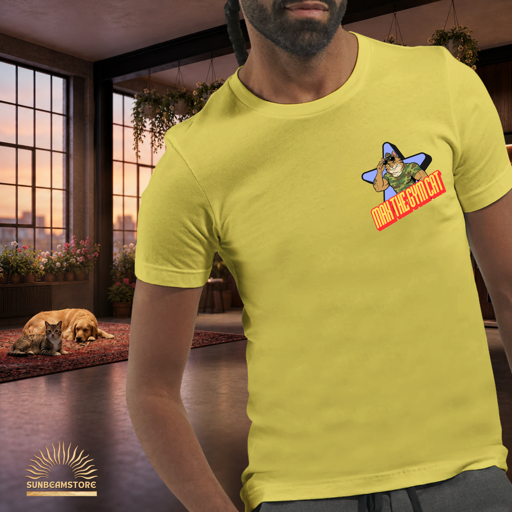 Max the Gym Cat I  – Lustiges Katzen Fitness T-Shirt I Comic Katzen Shirt mit Rückenprint für Gym-Fans und Katzenliebhaber - Premium Unisex Crewneck T-shirt | Bella + Canvas 3001