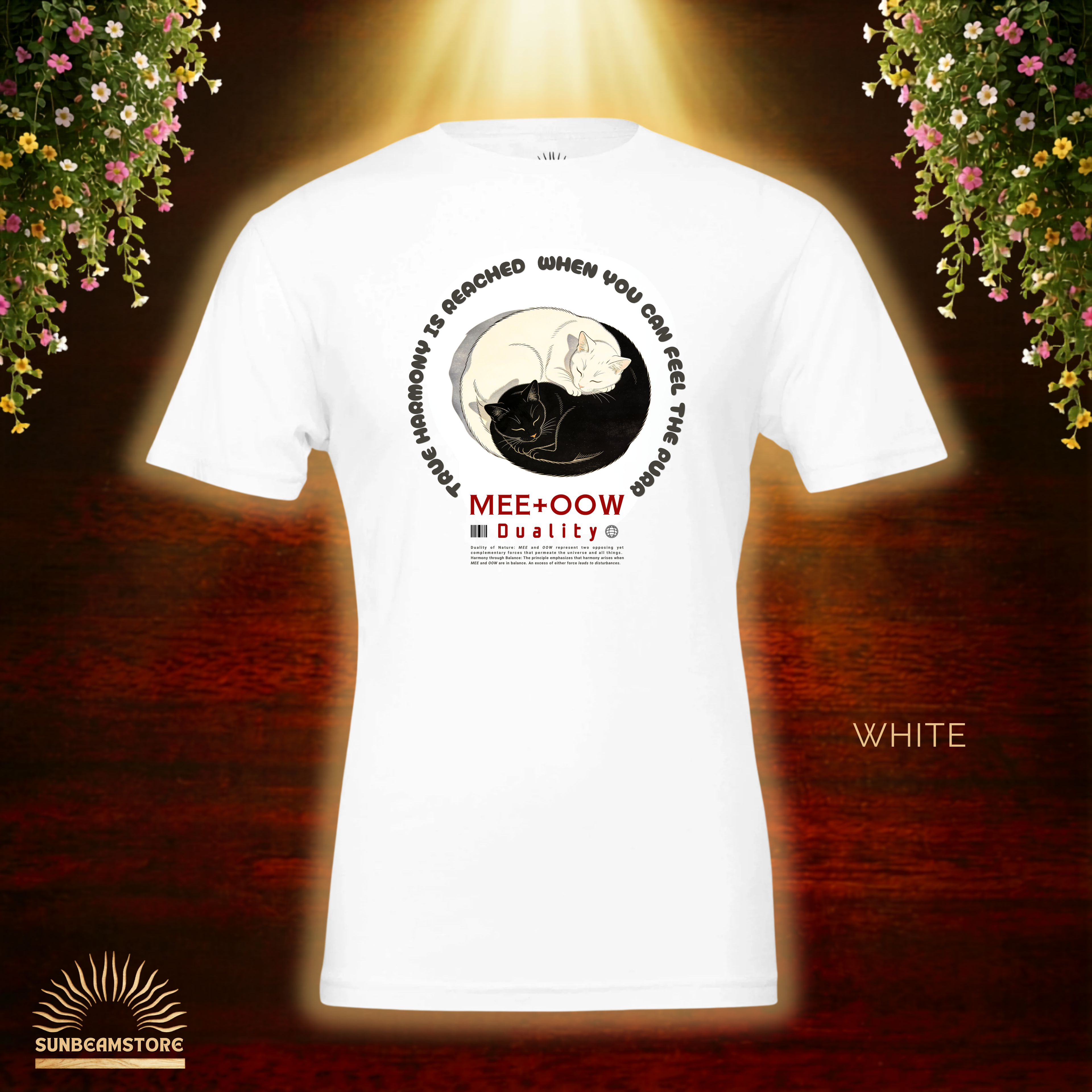 Yin Yang Katzen T-Shirt – Mee+Oow Duality, Minimalistisches Katzen Design, Balance & Harmonie, Katzenliebhaber Geschenk Premium Unisex Crewneck T-shirt | Bella + Canvas 3001