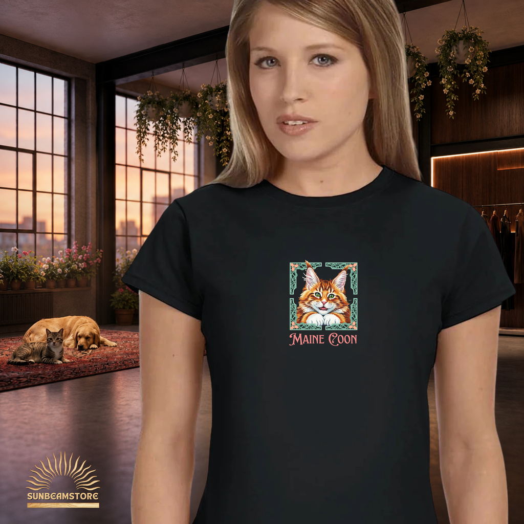 Maine Coon Katzen T-Shirt Damen | Cat Lover Shirt | Geschenk für Katzenliebhaber | Maine Coon Cat Shirt