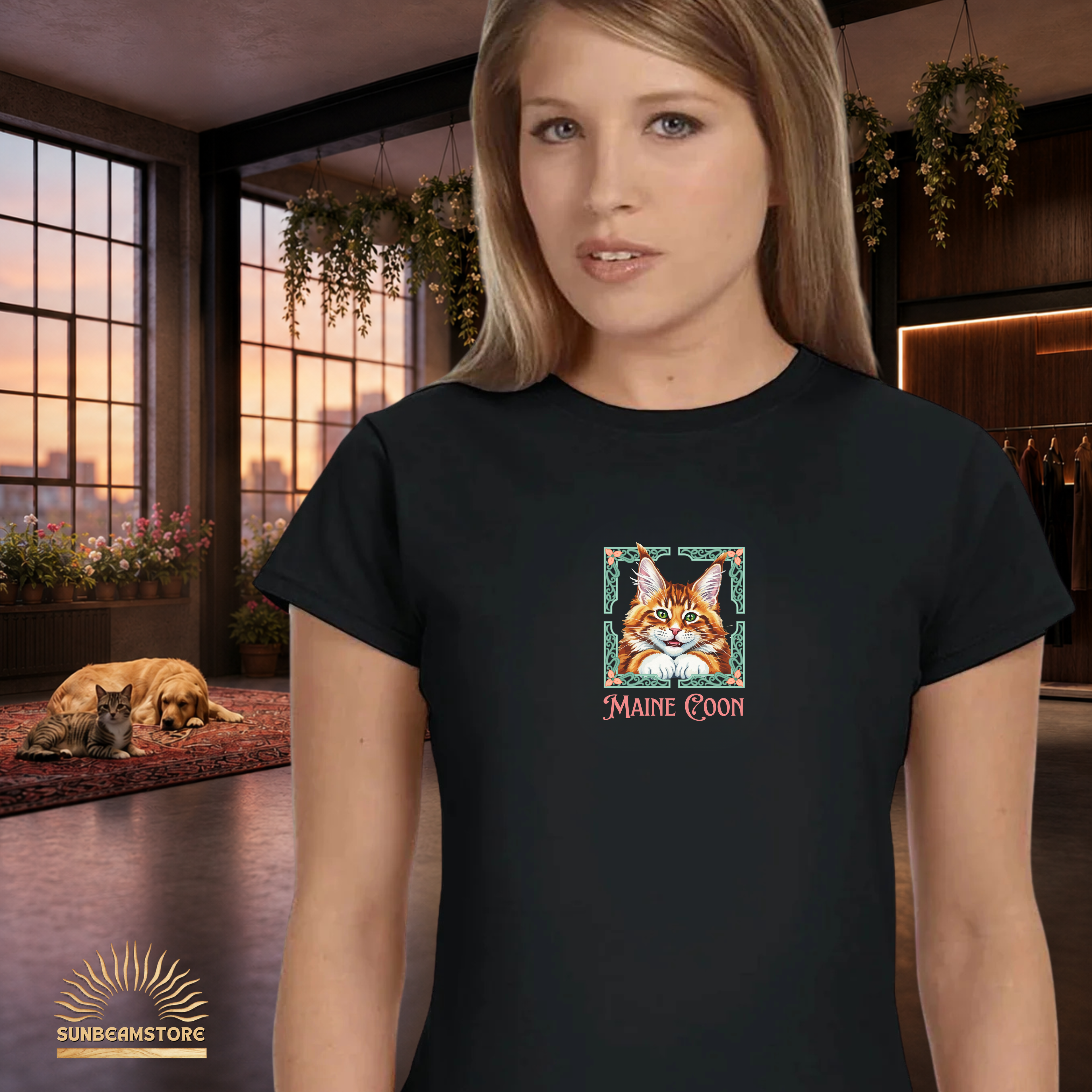 Maine Coon Katzen T-Shirt Damen | Cat Lover Shirt | Geschenk für Katzenliebhaber | Maine Coon Cat Shirt