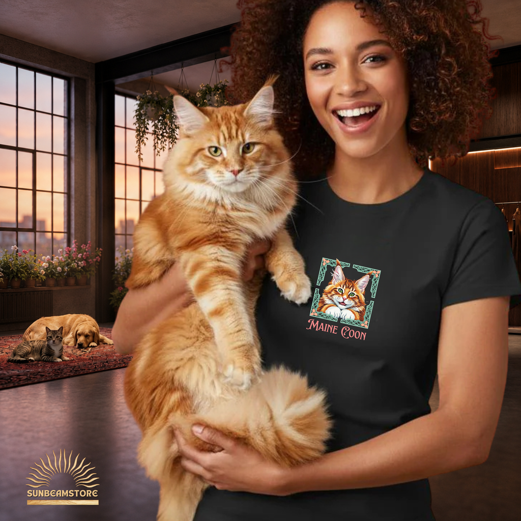 Maine Coon Katzen T-Shirt Damen | Cat Lover Shirt | Geschenk für Katzenliebhaber | Maine Coon Cat Shirt