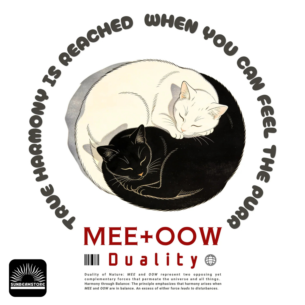 Yin Yang Katzen T-Shirt – Mee+Oow Duality, Minimalistisches Katzen Design, Balance & Harmonie, Katzenliebhaber Geschenk Premium Unisex Crewneck T-shirt | Bella + Canvas 3001