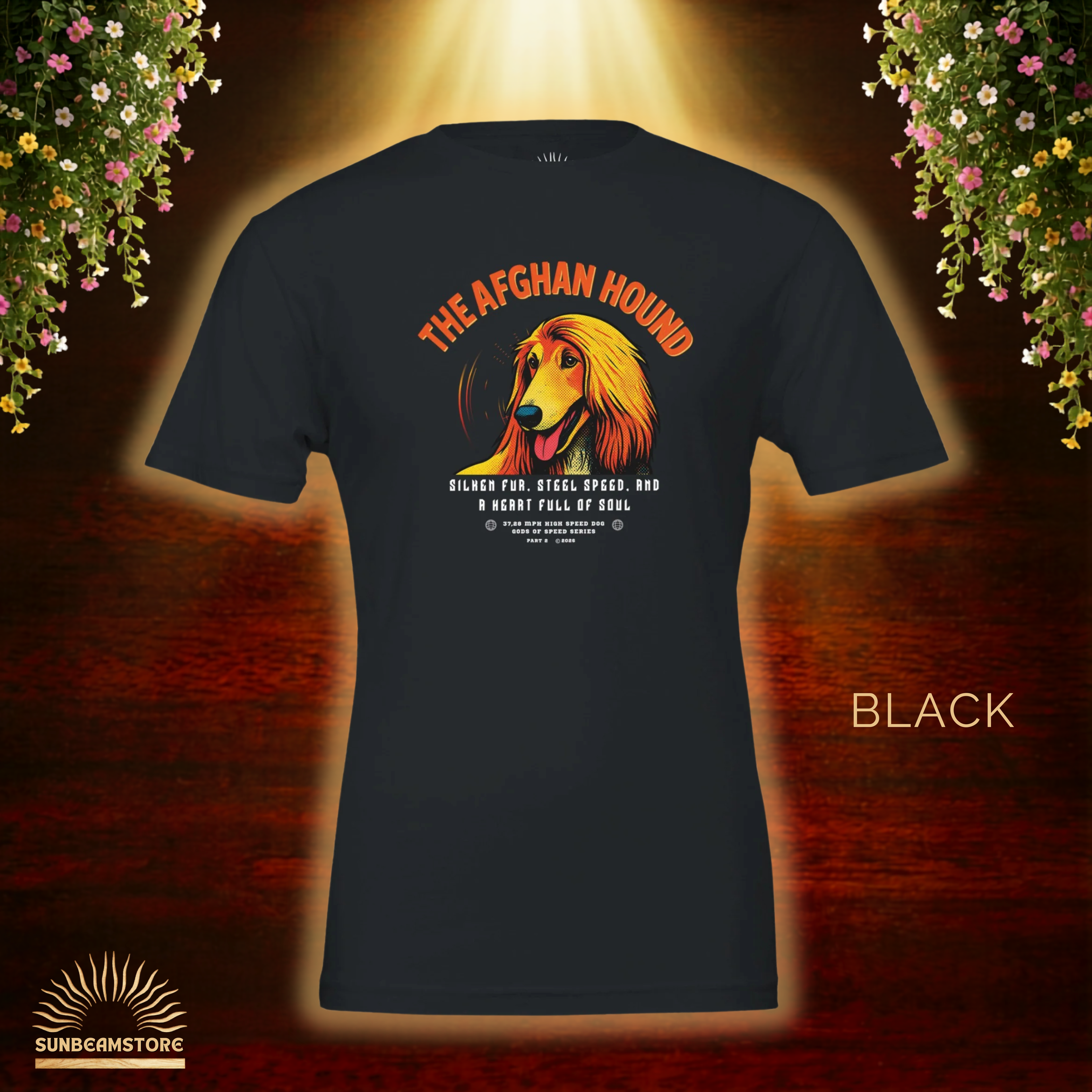 Afghanischer Windhund T-Shirt – Gods of Speed Series Part 2- Silken Fur, Steel Speed and a Heart Full of Soul | Elegantes Afghan Hound Motiv für Windhund-Liebhaber | Unisex Premium T-Shirt Bella + Canvas 3001