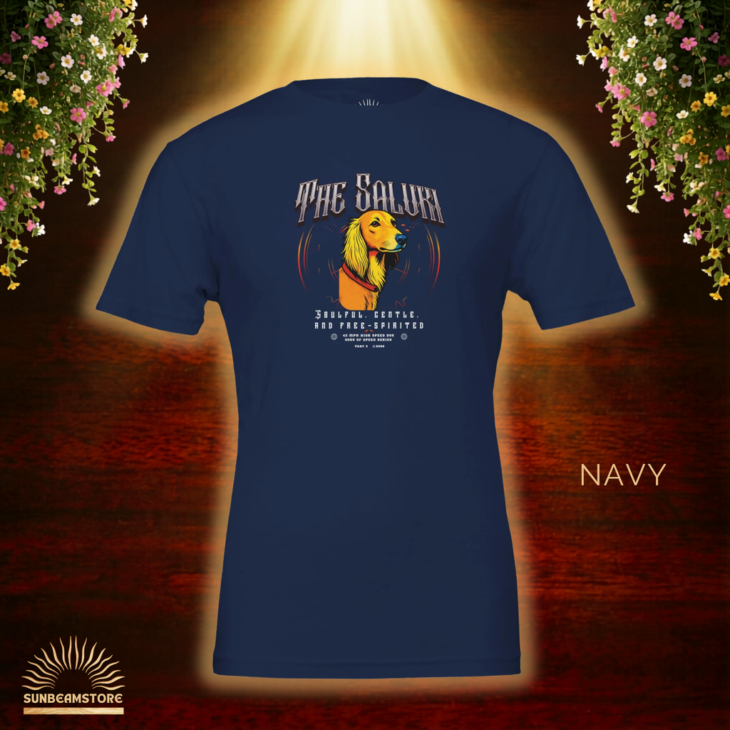Saluki T-Shirt – The Saluki, Gods of Speed Serie Part 3, Windhund Shirt, Geschenk für Saluki Liebhaber, Soulful Gentle Free-Spirited Premium Unisex Crewneck T-shirt | Bella + Canvas 3001