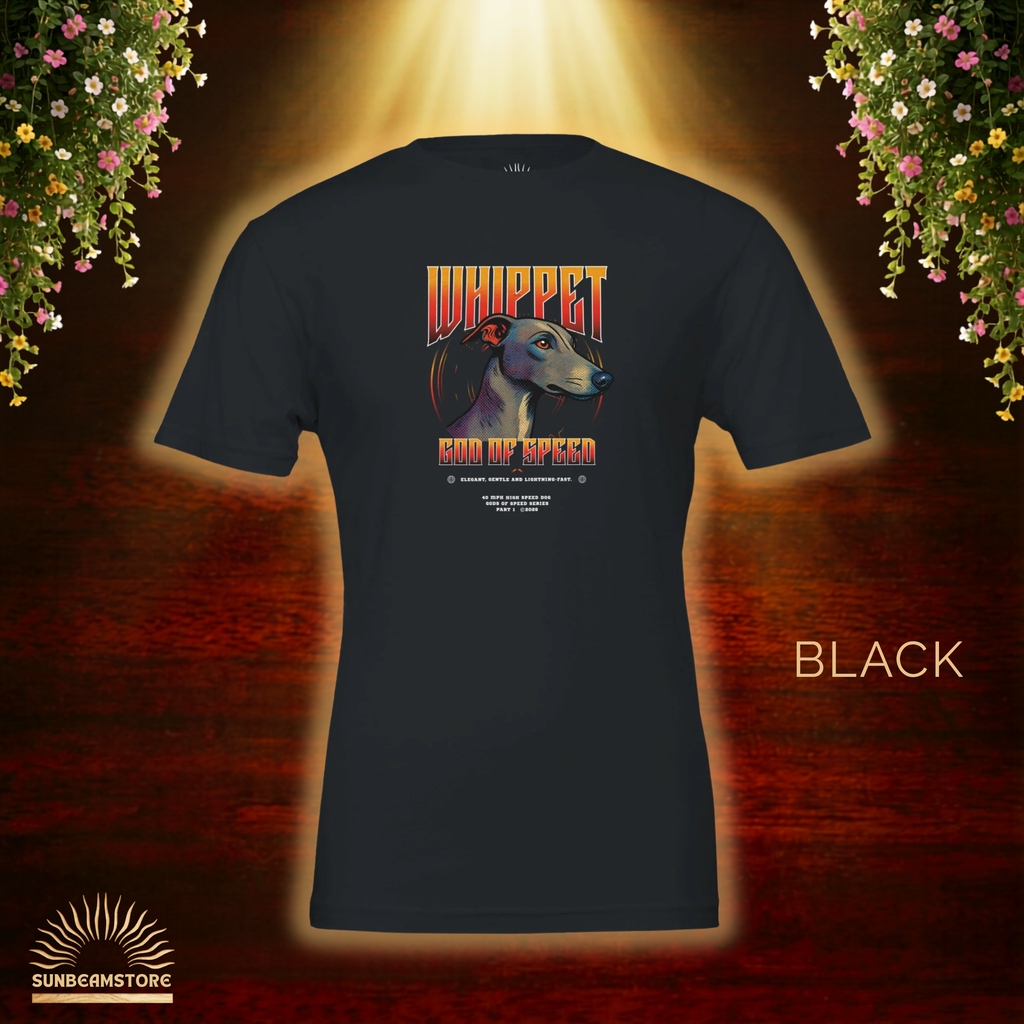 Whippet T-Shirt – Gods of Speed Series Part 1, Windhund Shirt, Whippet Geschenk, Elegantes Hundemotiv, Sighthound Shirt für Whippet Liebhaber Premium Unisex Crewneck T-shirt | Bella + Canvas 3001