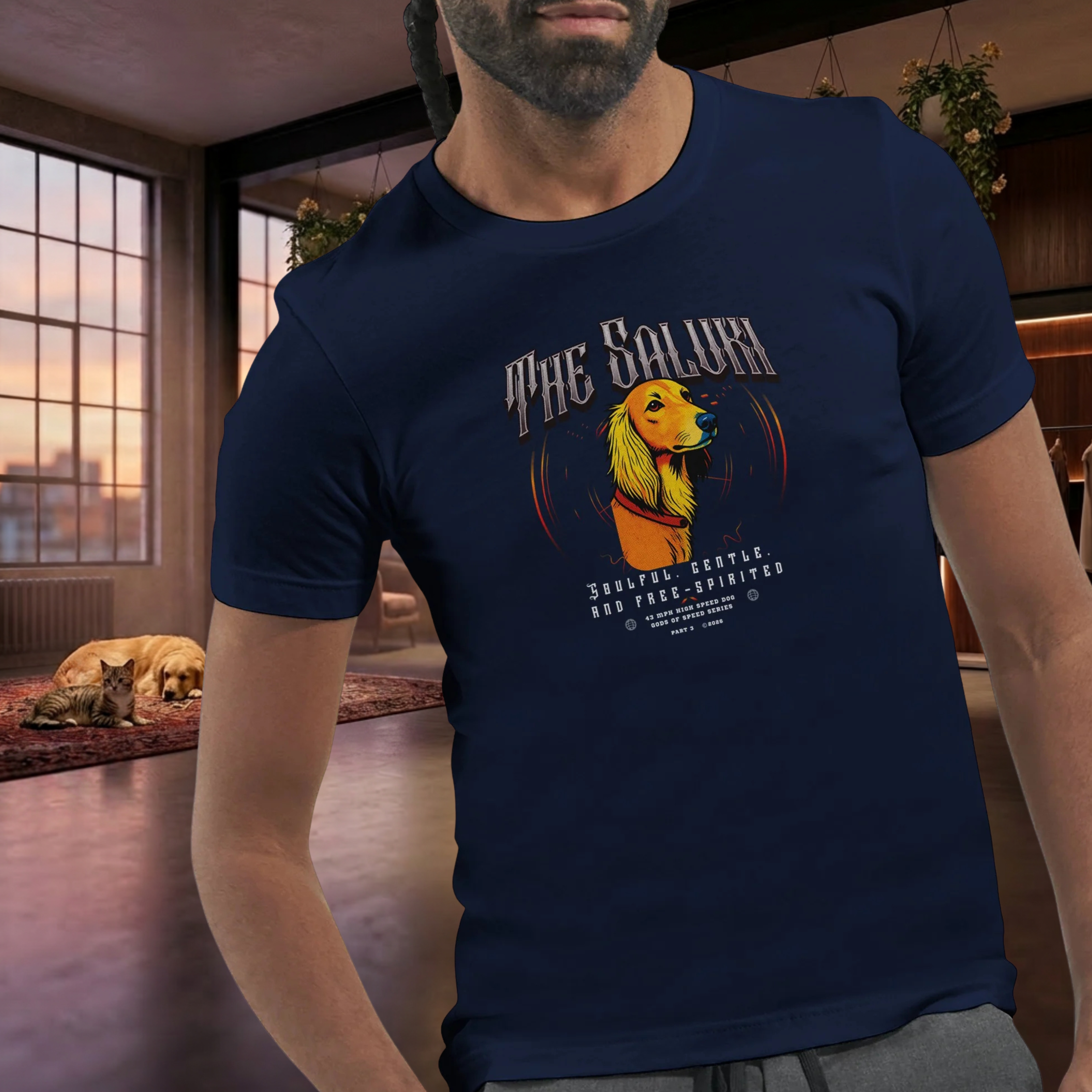 Saluki T-Shirt – The Saluki, Gods of Speed Serie Part 3, Windhund Shirt, Geschenk für Saluki Liebhaber, Soulful Gentle Free-Spirited Premium Unisex Crewneck T-shirt | Bella + Canvas 3001