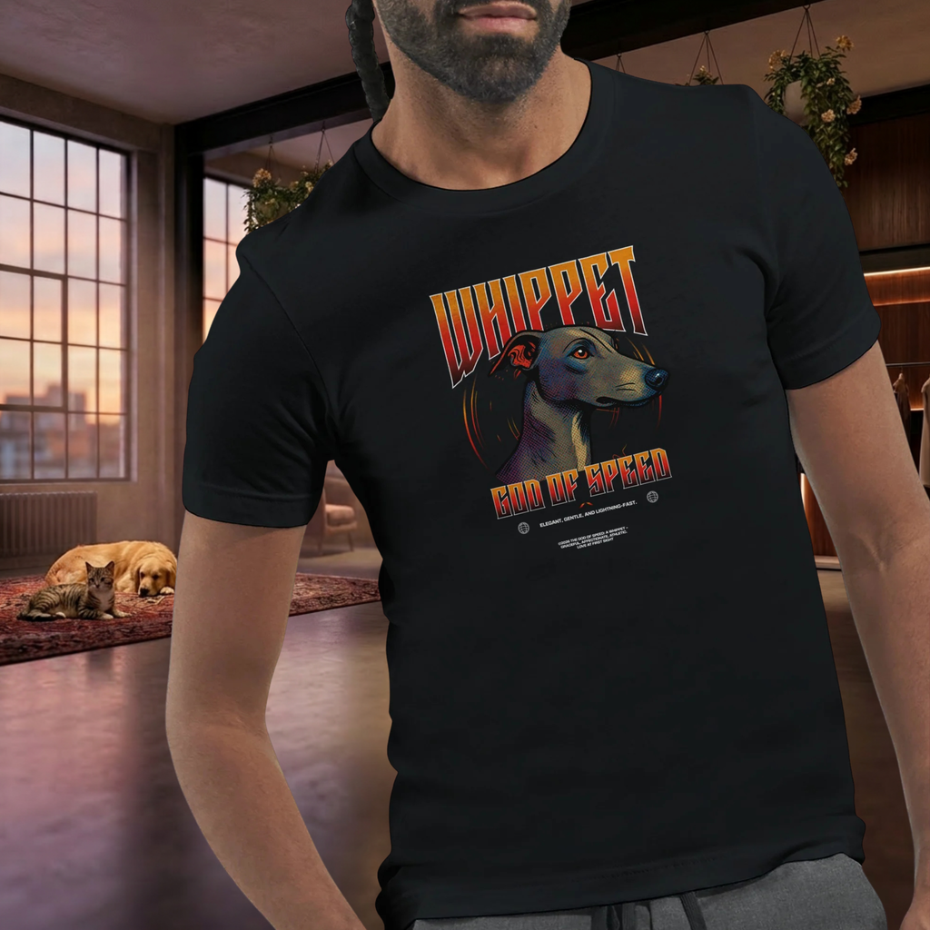 Whippet T-Shirt – Gods of Speed Series Part 1, Windhund Shirt, Whippet Geschenk, Elegantes Hundemotiv, Sighthound Shirt für Whippet Liebhaber Premium Unisex Crewneck T-shirt | Bella + Canvas 3001