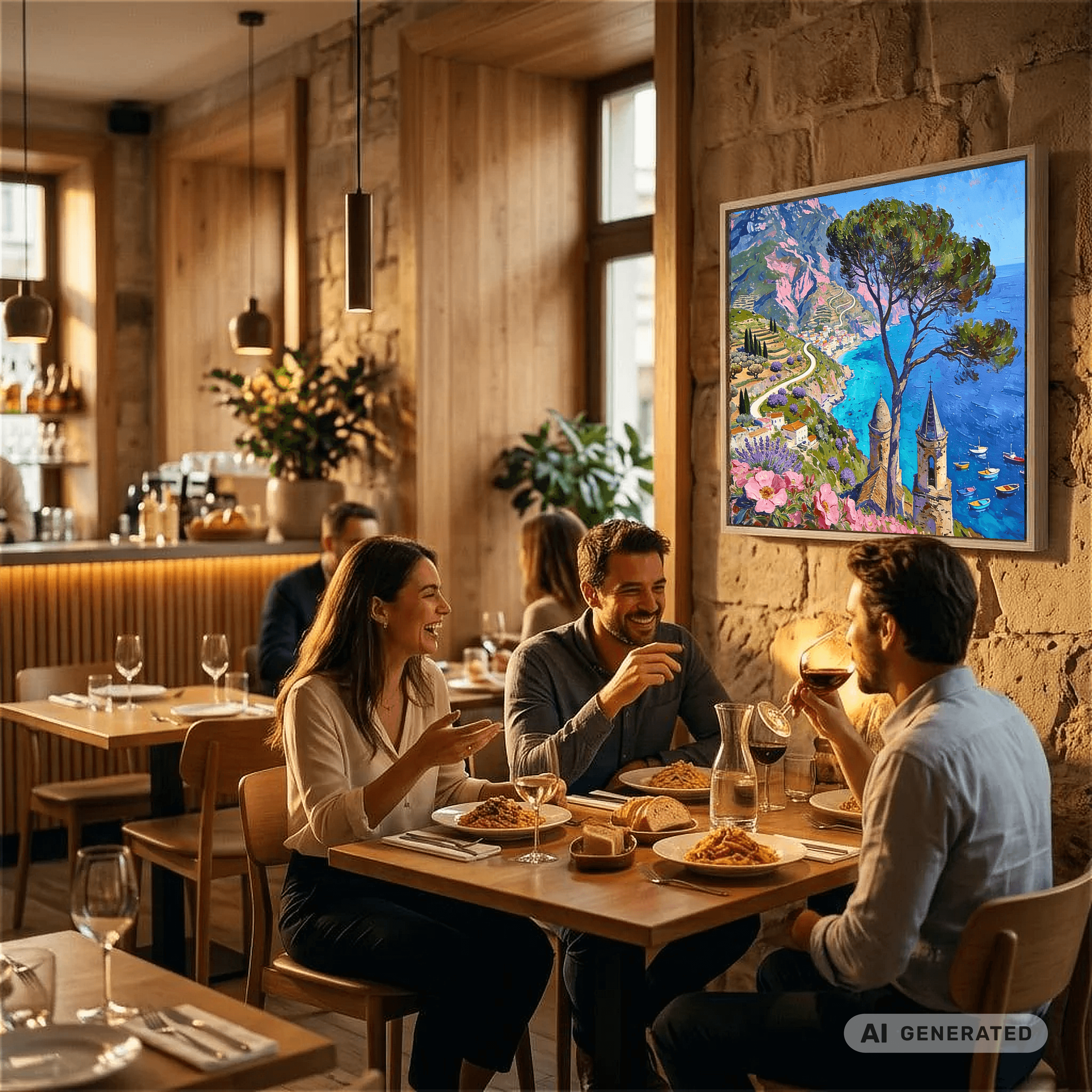 Traumküsten Serie Part I – Mediterrane Küstenlandschaft auf Leinwand I 60 × 80 cm| Holzrahmen Wandbild für Balkon & Terrasse | Urlaubsfeeling für Zuhause - Sunbeamstore