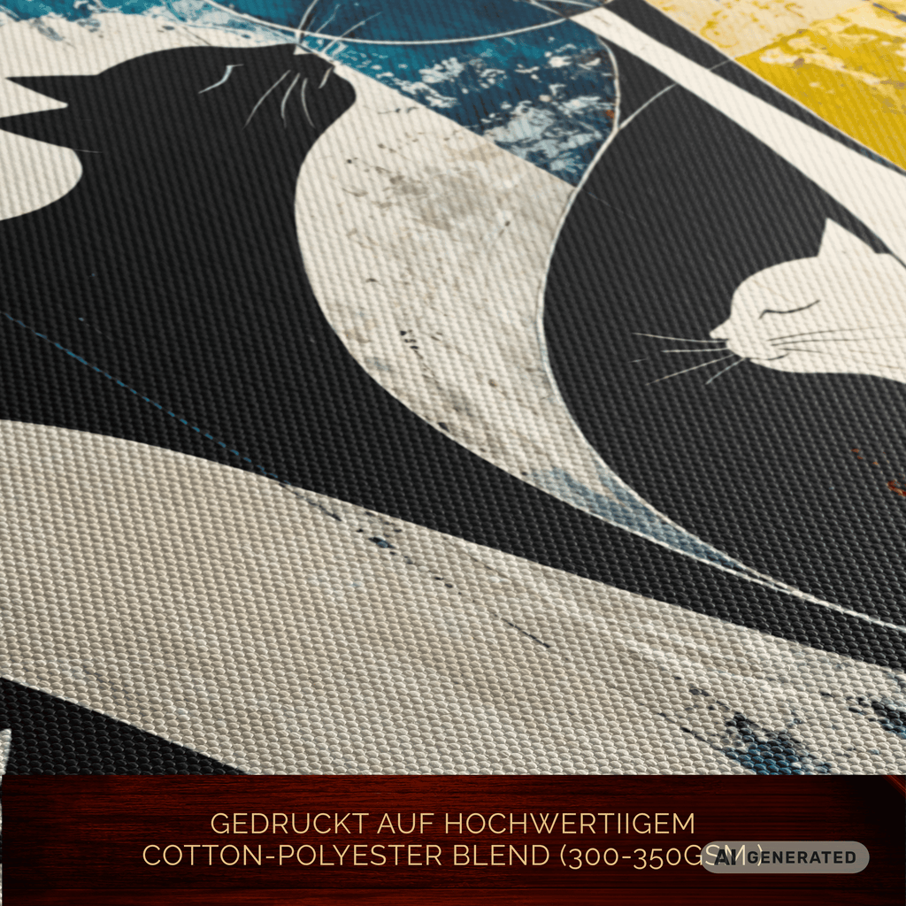 Nocturne for Four Cats – Modernes Katzenbild auf Leinwand 70 x 100 cm | Abstrakte Katzenkunst in kräftigen Farben I Canvas 70x100 cm / 28x40″ - Sunbeamstore