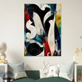Nocturne for Four Cats – Modernes Katzenbild auf Leinwand 70 x 100 cm | Abstrakte Katzenkunst in kräftigen Farben I Canvas 70x100 cm / 28x40″