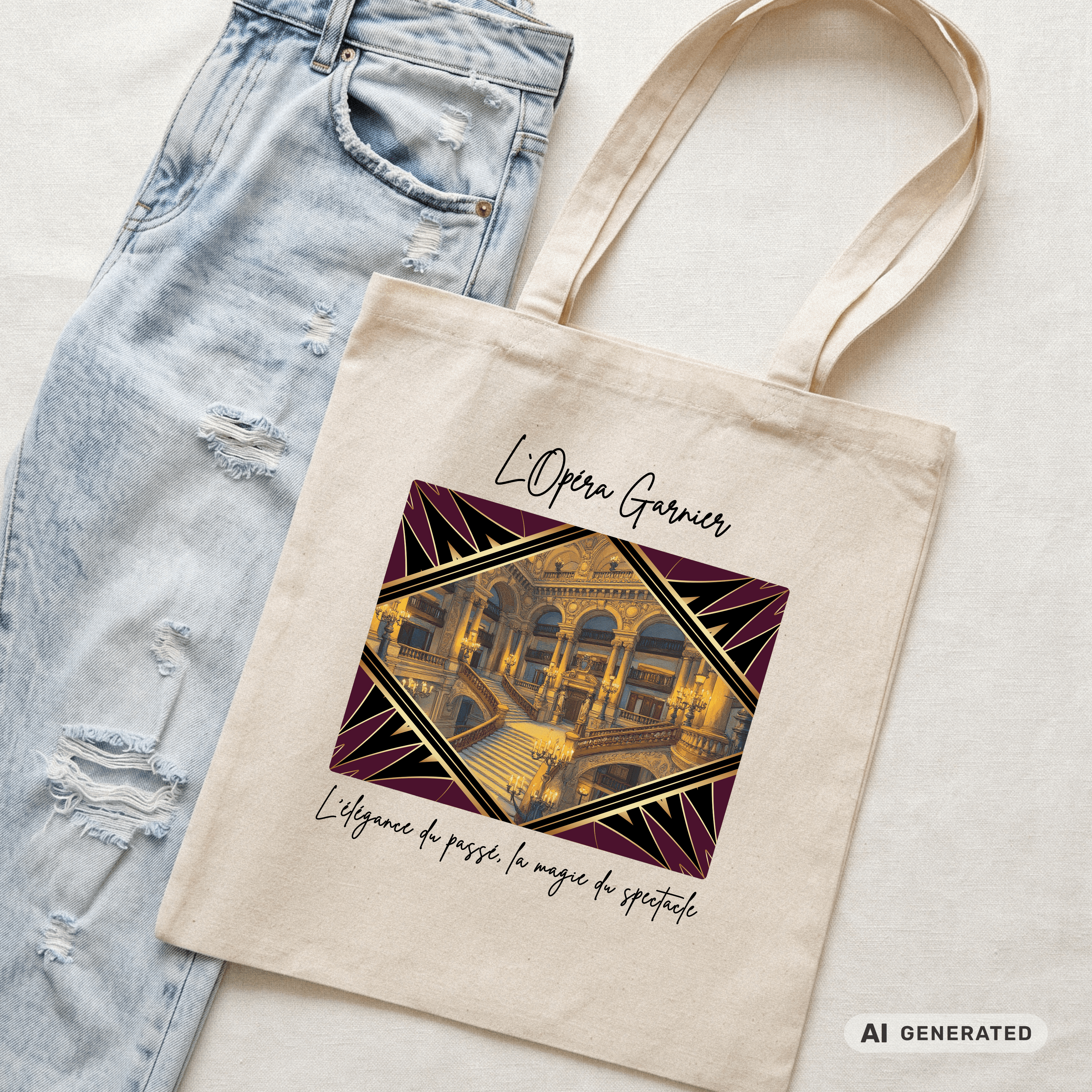 Stofftasche Paris Oper – Opéra Garnier Kunstmotiv, eleganter Jutebeutel, Architektur Tote Bag - Sunbeamstore