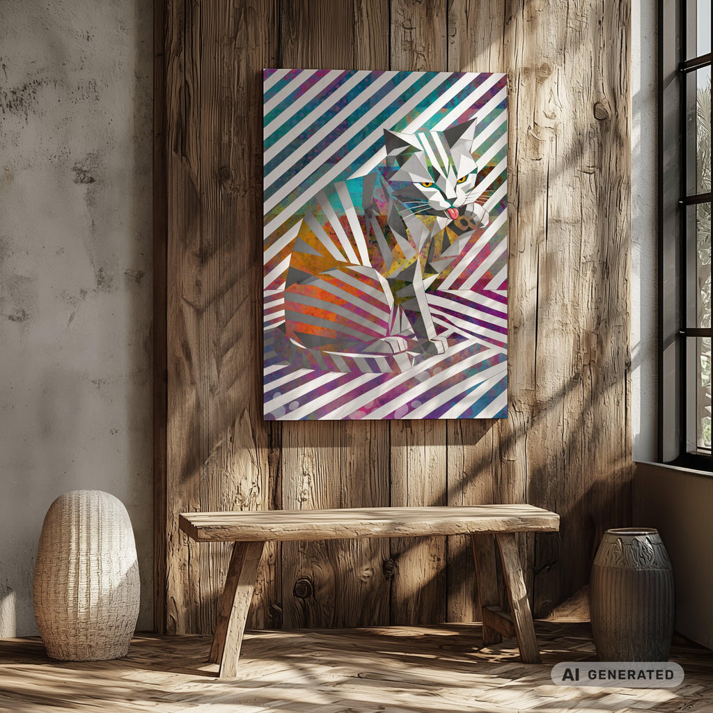 Origami Cat – Moderne Katzenkunst auf Leinwand 70 x 100 cm | Geometrische Pop Art Wanddeko für Katzenliebhaber I Canvas 70x100 cm / 28x40″ - Sunbeamstore