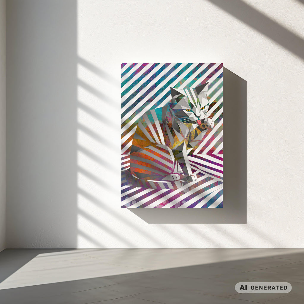 Origami Cat – Moderne Katzenkunst auf Leinwand 70 x 100 cm | Geometrische Pop Art Wanddeko für Katzenliebhaber I Canvas 70x100 cm / 28x40″ - Sunbeamstore