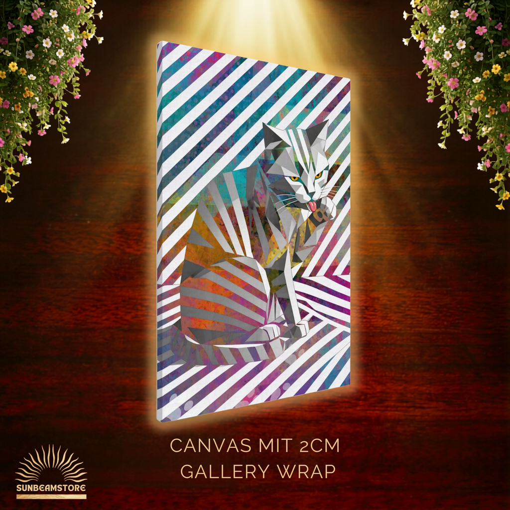 Origami Cat – Moderne Katzenkunst auf Leinwand 70 x 100 cm | Geometrische Pop Art Wanddeko für Katzenliebhaber I Canvas 70x100 cm / 28x40″