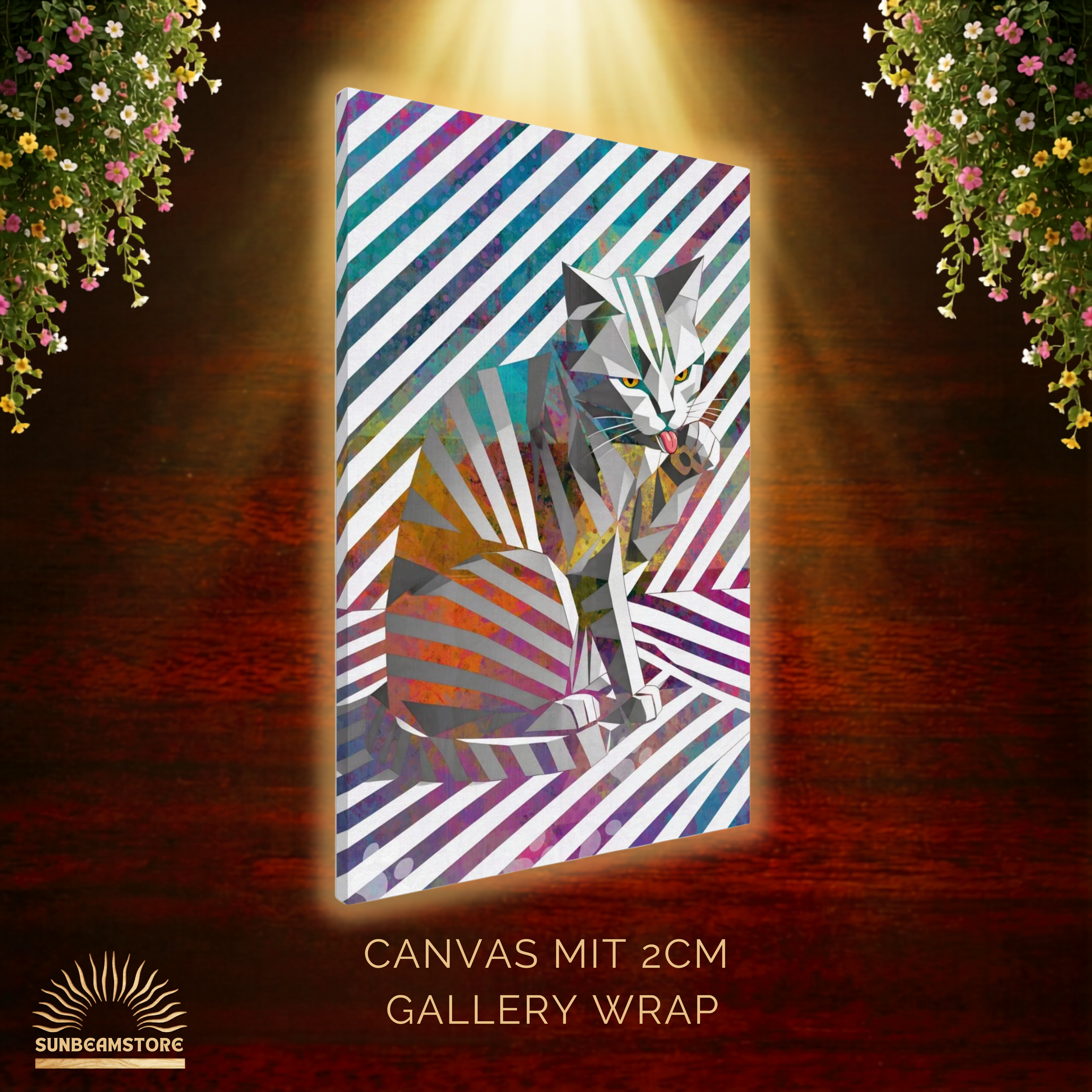 Origami Cat – Moderne Katzenkunst auf Leinwand 70 x 100 cm | Geometrische Pop Art Wanddeko für Katzenliebhaber I Canvas 70x100 cm / 28x40″