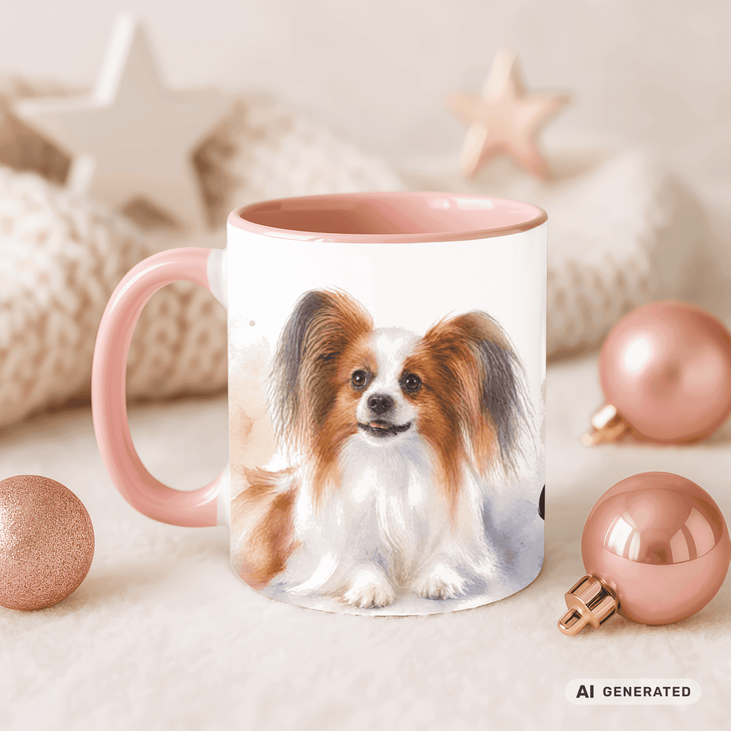 Personalisierte Papillon Tasse 11oz – Aquarell Hundemotiv mit Namen | Geschenk für Papillon Besitzer | Keramiktasse mit Farbwahl - Sunbeamstore