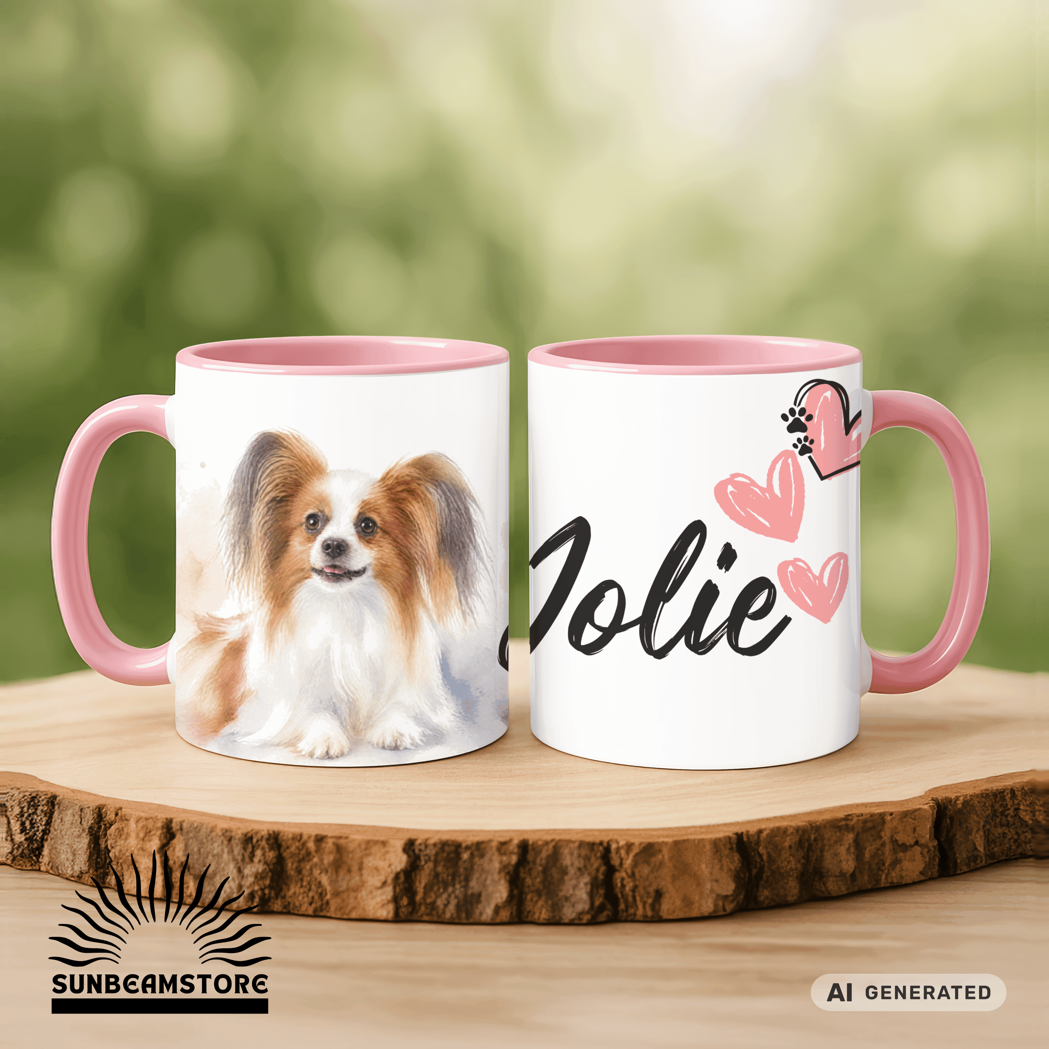 Personalisierte Papillon Tasse 11oz – Aquarell Hundemotiv mit Namen | Geschenk für Papillon Besitzer | Keramiktasse mit Farbwahl - Sunbeamstore