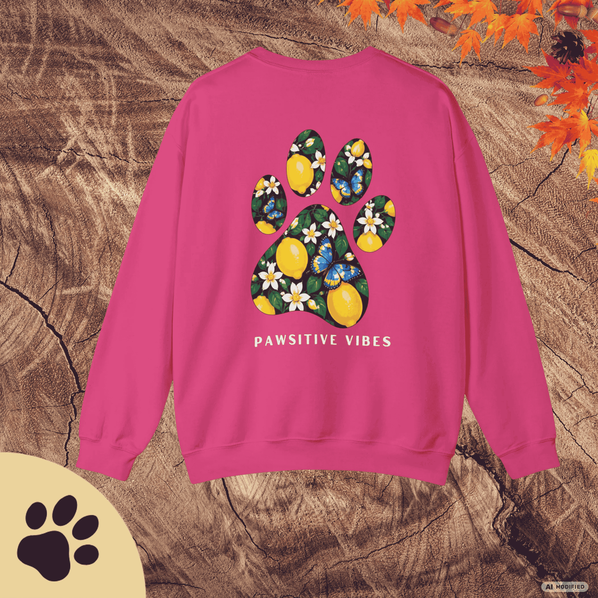 Pawsitive Vibes Sweatshirt – Floral Lemon Hundepulli mit Pfotenprint - Sunbeamstore