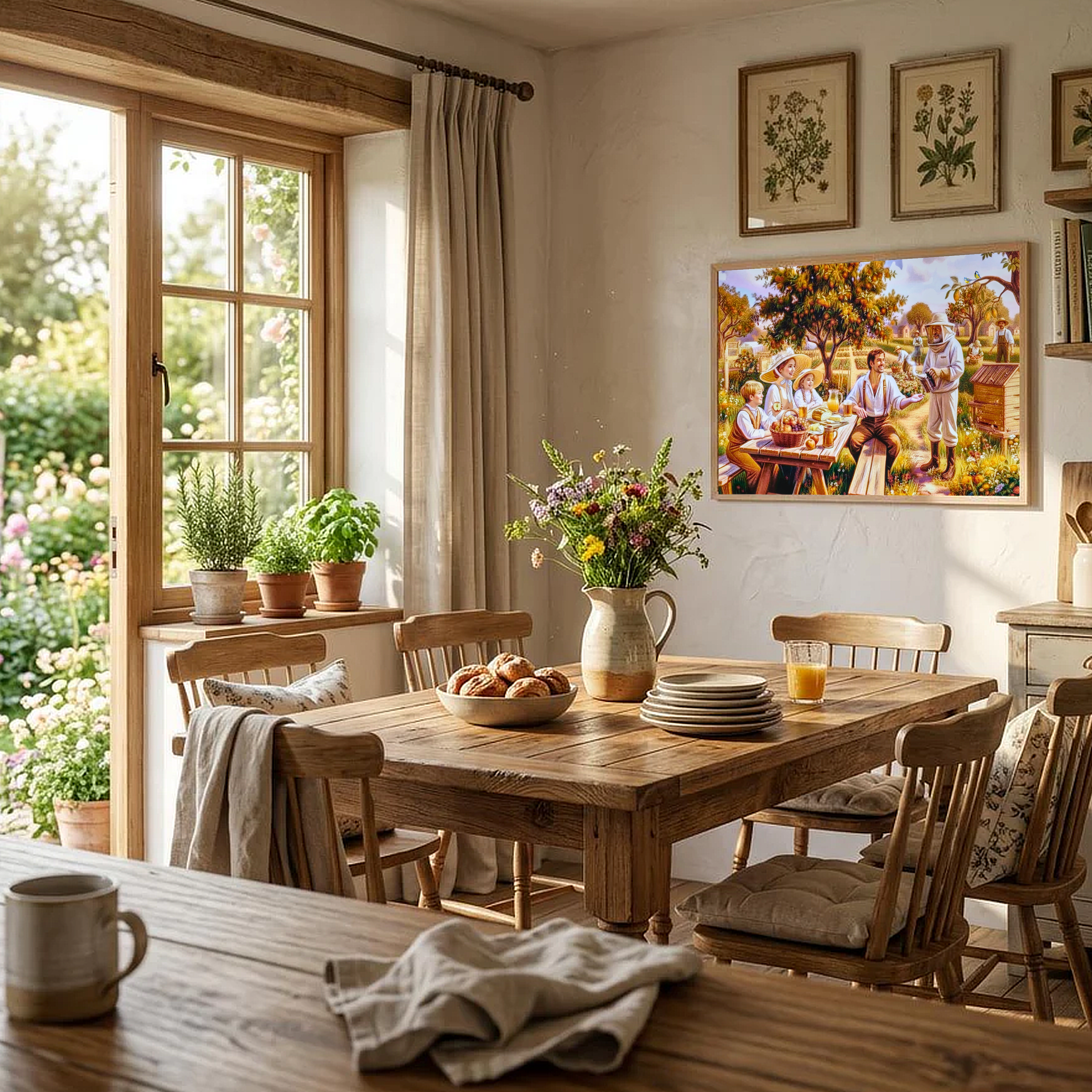 Sommerliche Brotzeit im Garten   Premium Wooden Framed Poster With Premium Semi-Glossy Paper