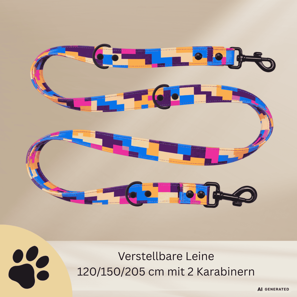 Hundeleine PIXEL - Farbenfrohe Design Hundeleine - Sunbeamstore