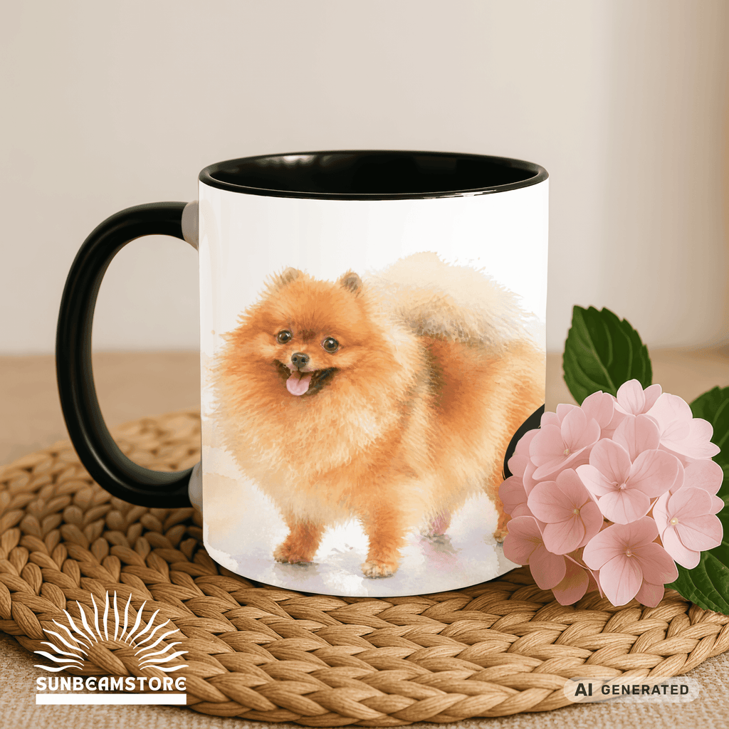Personalisierte Pomeranian / Zwergspitz Tasse 11oz – Aquarell Hundemotiv mit Namen | Geschenk für Zwergspitz Besitzer | Keramiktasse mit Farbwahl - Sunbeamstore