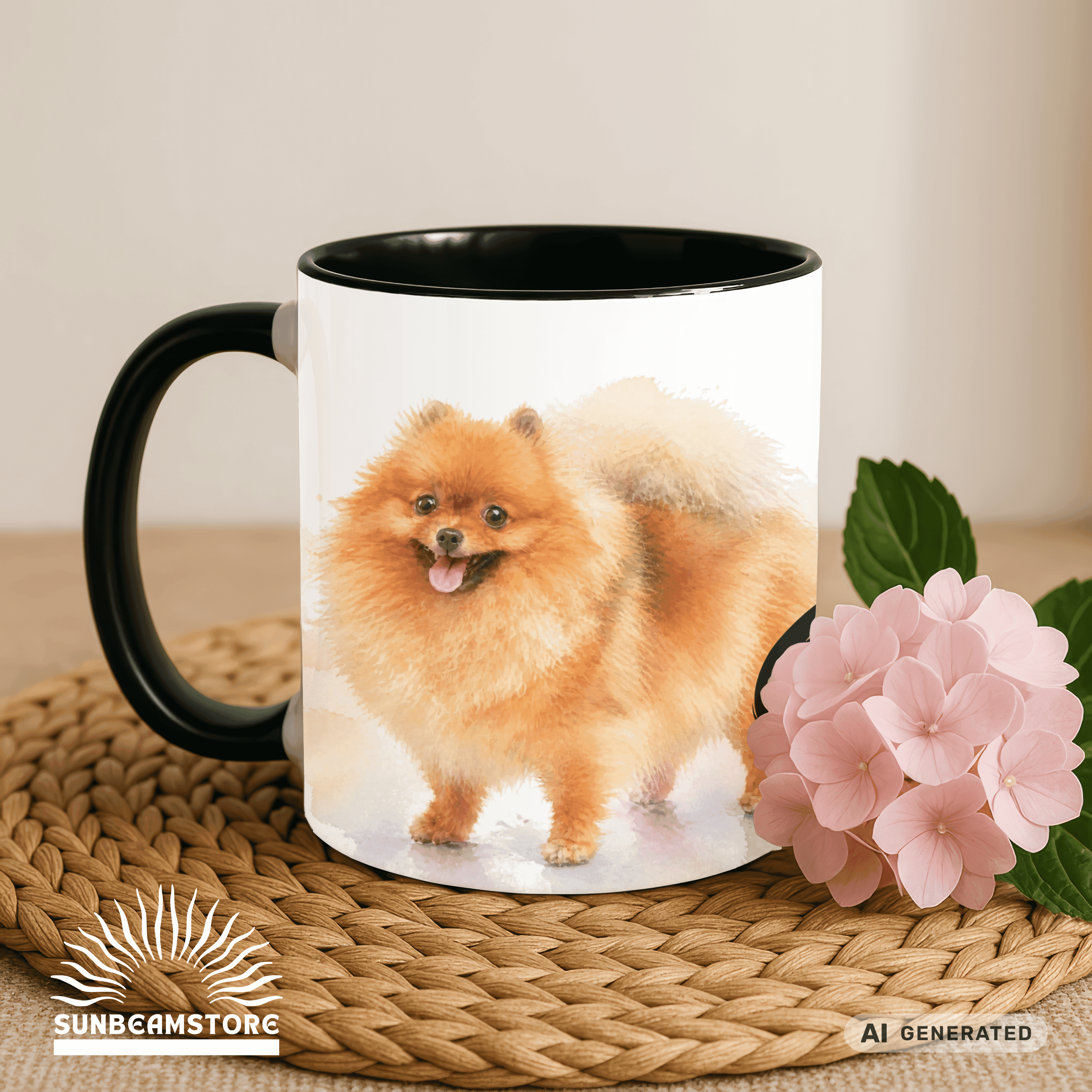Personalisierte Pomeranian / Zwergspitz Tasse 11oz – Aquarell Hundemotiv mit Namen | Geschenk für Zwergspitz Besitzer | Keramiktasse mit Farbwahl - Sunbeamstore