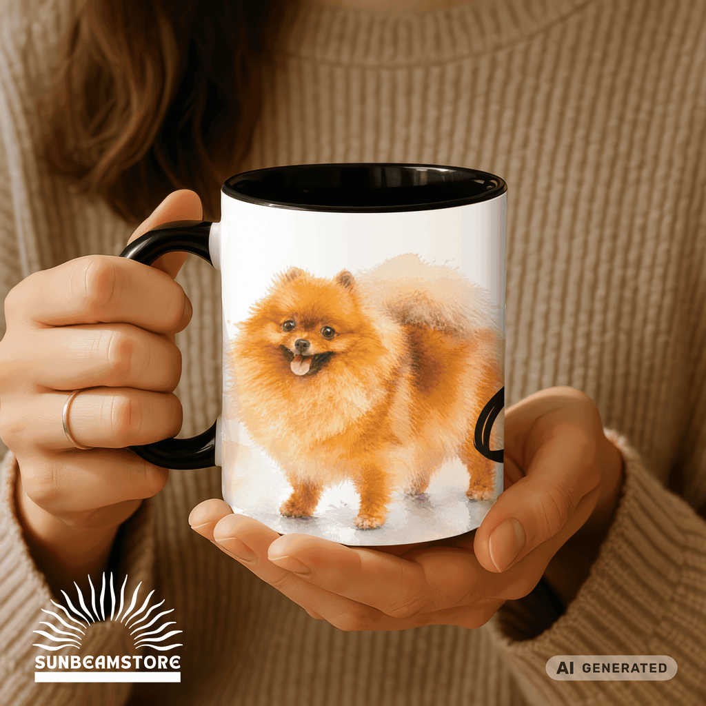 Personalisierte Pomeranian / Zwergspitz Tasse 11oz – Aquarell Hundemotiv mit Namen | Geschenk für Zwergspitz Besitzer | Keramiktasse mit Farbwahl - Sunbeamstore