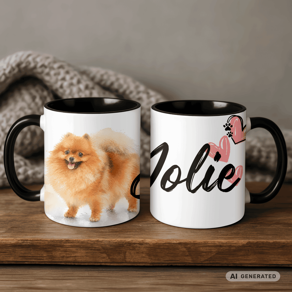 Personalisierte Pomeranian / Zwergspitz Tasse 11oz – Aquarell Hundemotiv mit Namen | Geschenk für Zwergspitz Besitzer | Keramiktasse mit Farbwahl - Sunbeamstore