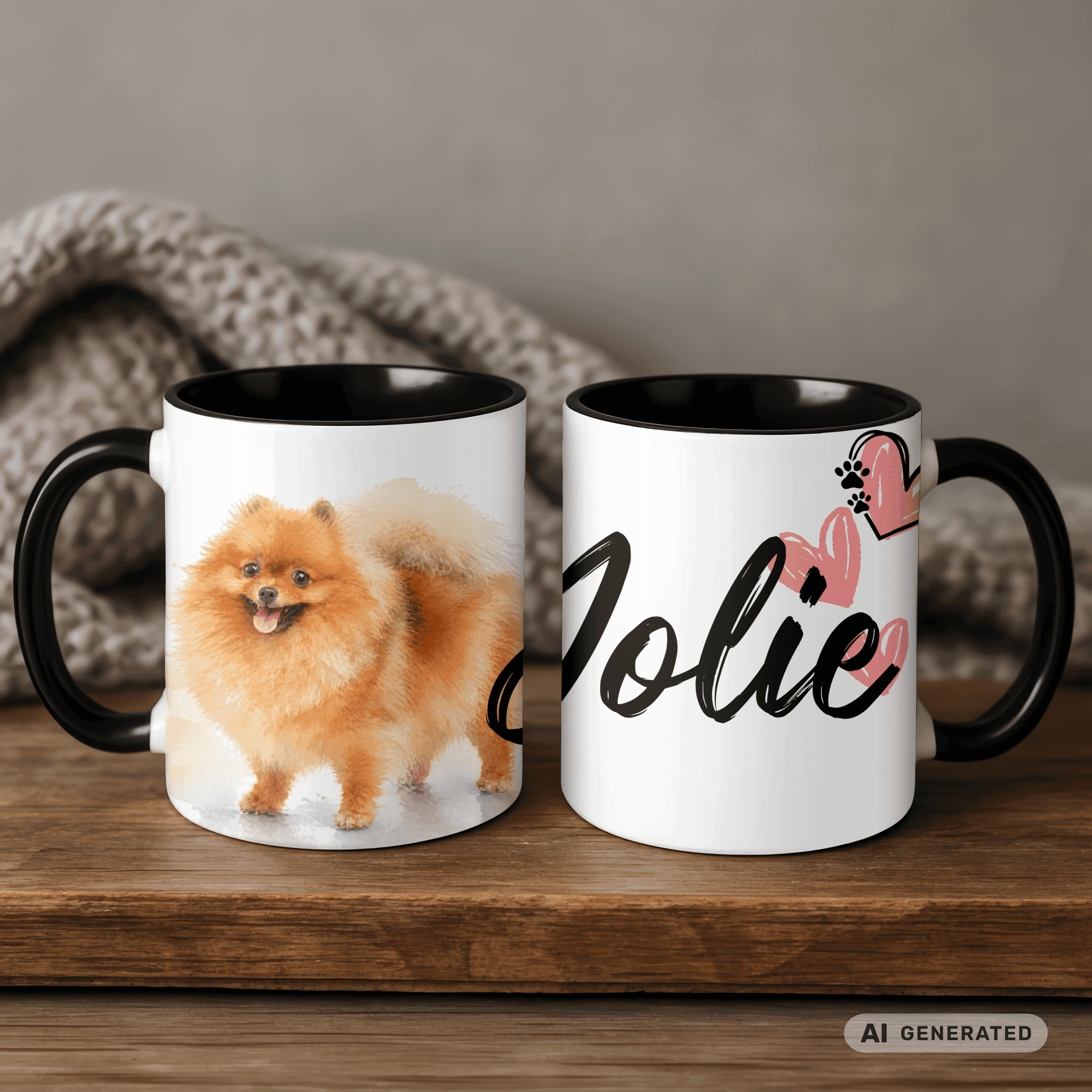 Personalisierte Pomeranian / Zwergspitz Tasse 11oz – Aquarell Hundemotiv mit Namen | Geschenk für Zwergspitz Besitzer | Keramiktasse mit Farbwahl - Sunbeamstore