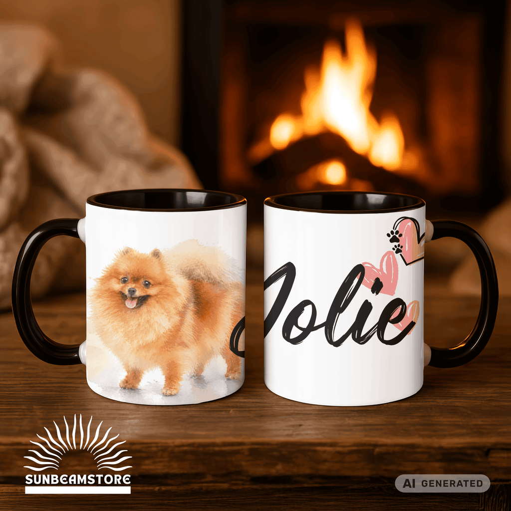 Personalisierte Pomeranian / Zwergspitz Tasse 11oz – Aquarell Hundemotiv mit Namen | Geschenk für Zwergspitz Besitzer | Keramiktasse mit Farbwahl - Sunbeamstore