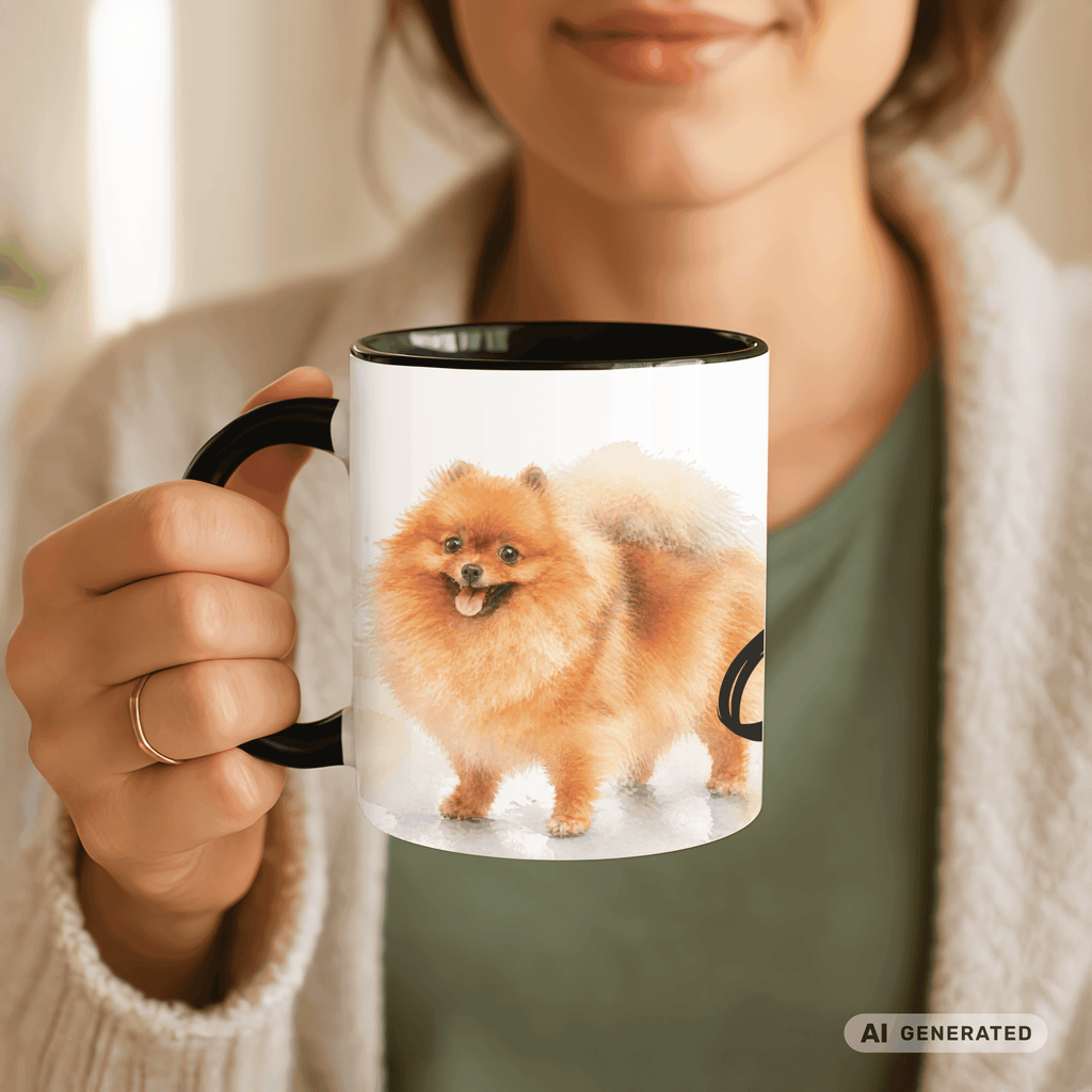 Personalisierte Pomeranian / Zwergspitz Tasse 11oz – Aquarell Hundemotiv mit Namen | Geschenk für Zwergspitz Besitzer | Keramiktasse mit Farbwahl - Sunbeamstore