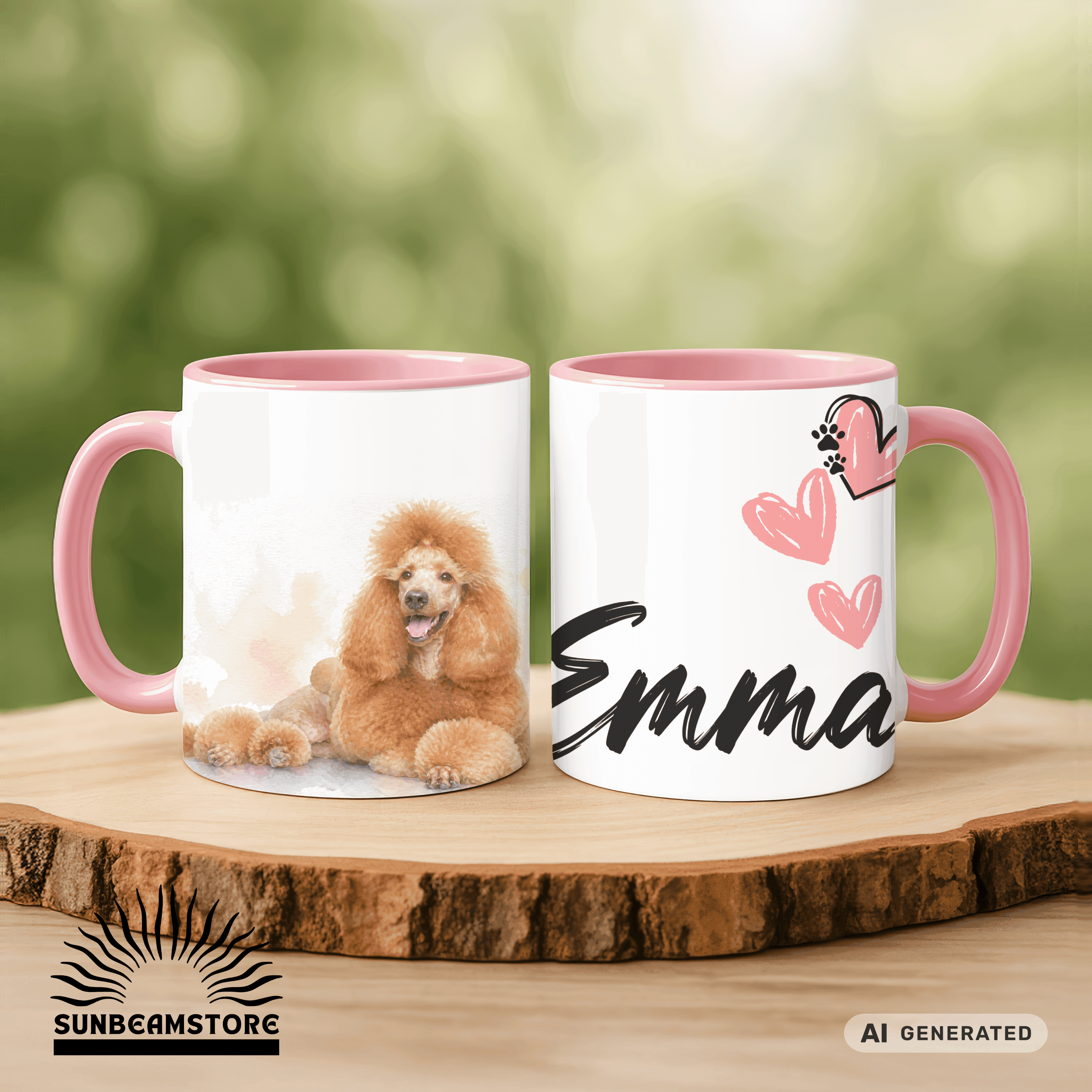 Personalisierte Pudel Tasse 11oz – Aquarell Hundemotiv mit Namen | Geschenk für Pudel Besitzer | Keramiktasse mit Farbwahl - Sunbeamstore