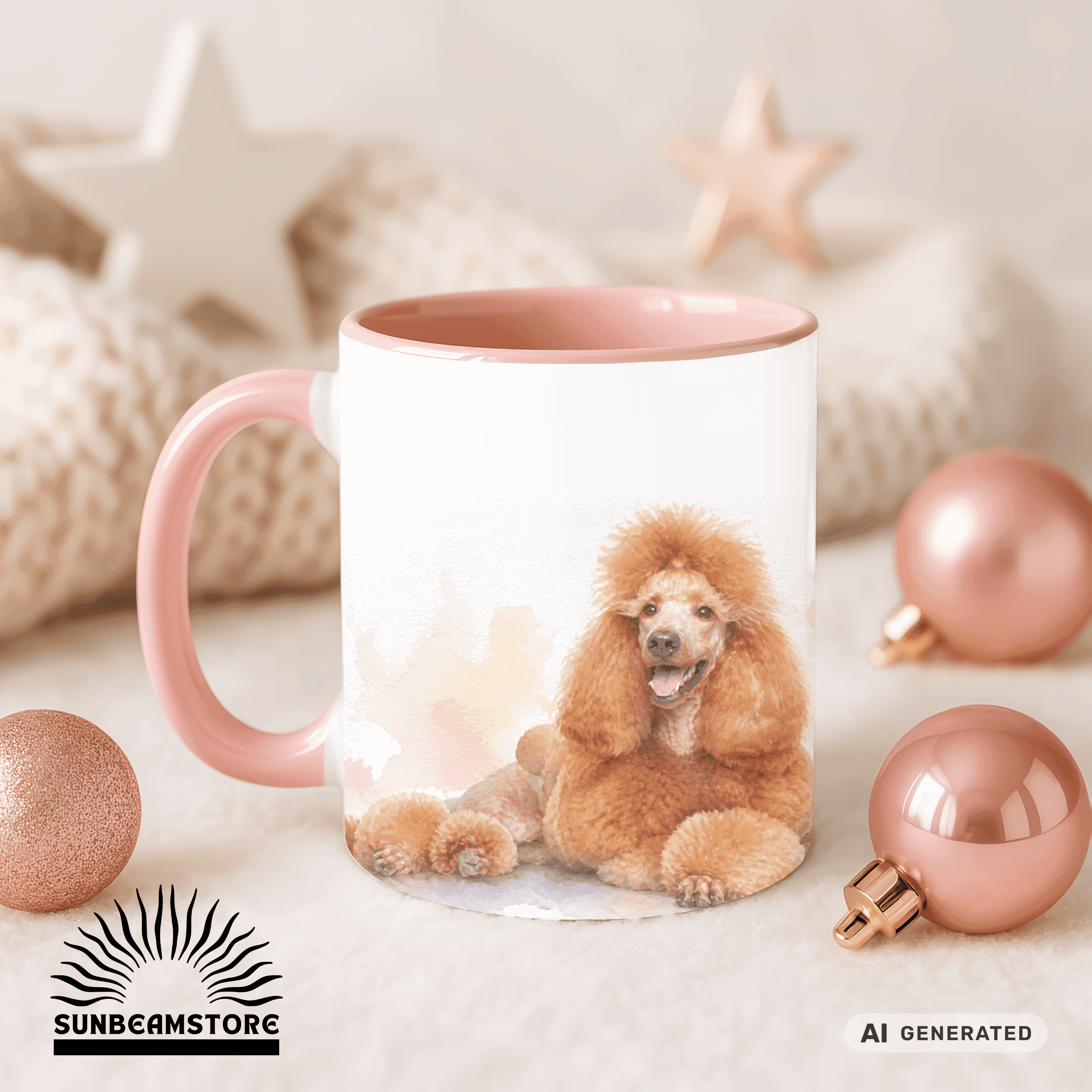 Personalisierte Pudel Tasse 11oz – Aquarell Hundemotiv mit Namen | Geschenk für Pudel Besitzer | Keramiktasse mit Farbwahl - Sunbeamstore