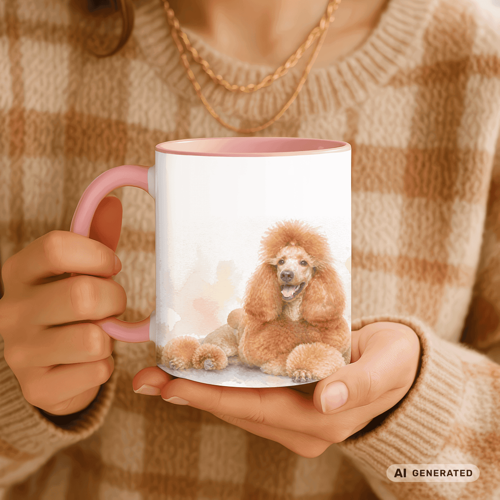 Personalisierte Pudel Tasse 11oz – Aquarell Hundemotiv mit Namen | Geschenk für Pudel Besitzer | Keramiktasse mit Farbwahl - Sunbeamstore