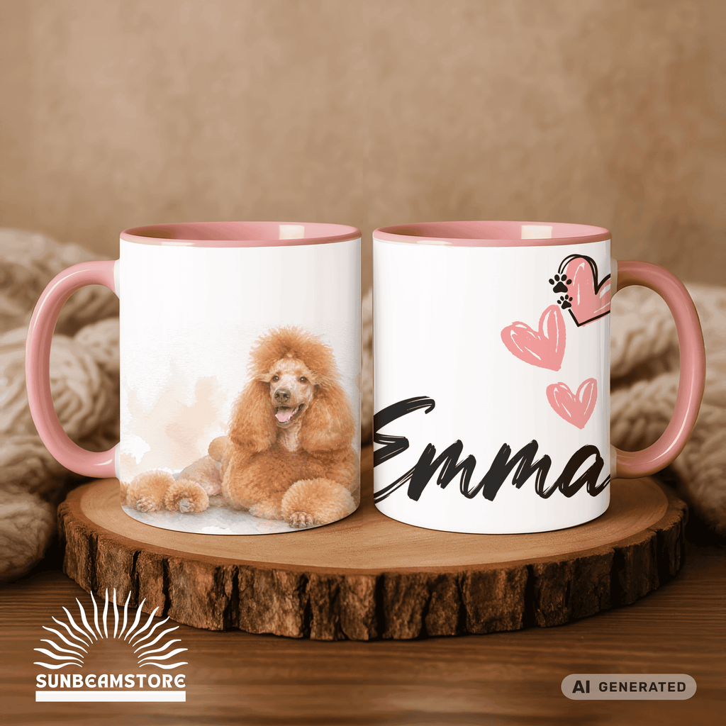 Personalisierte Pudel Tasse 11oz – Aquarell Hundemotiv mit Namen | Geschenk für Pudel Besitzer | Keramiktasse mit Farbwahl - Sunbeamstore