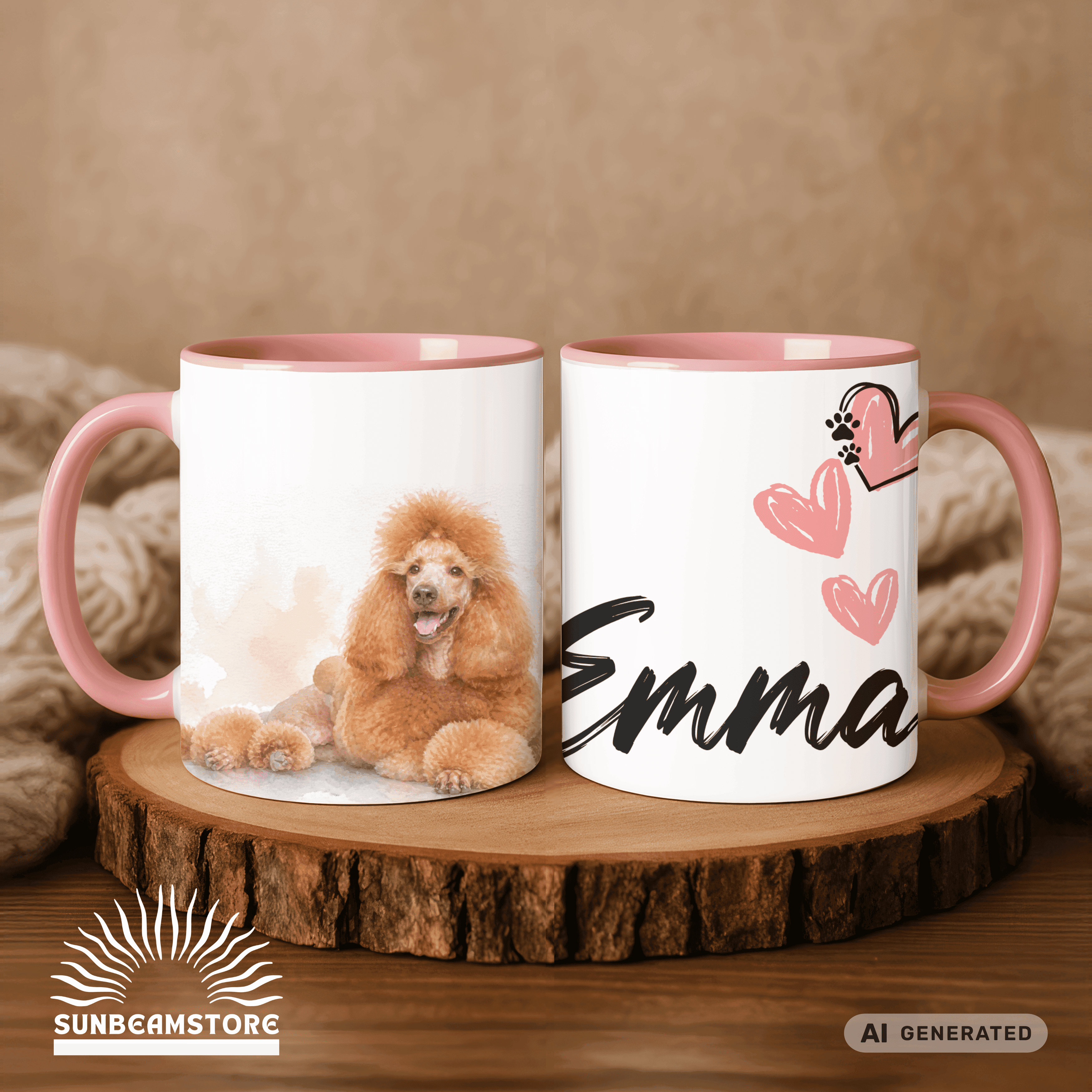 Personalisierte Pudel Tasse 11oz – Aquarell Hundemotiv mit Namen | Geschenk für Pudel Besitzer | Keramiktasse mit Farbwahl - Sunbeamstore