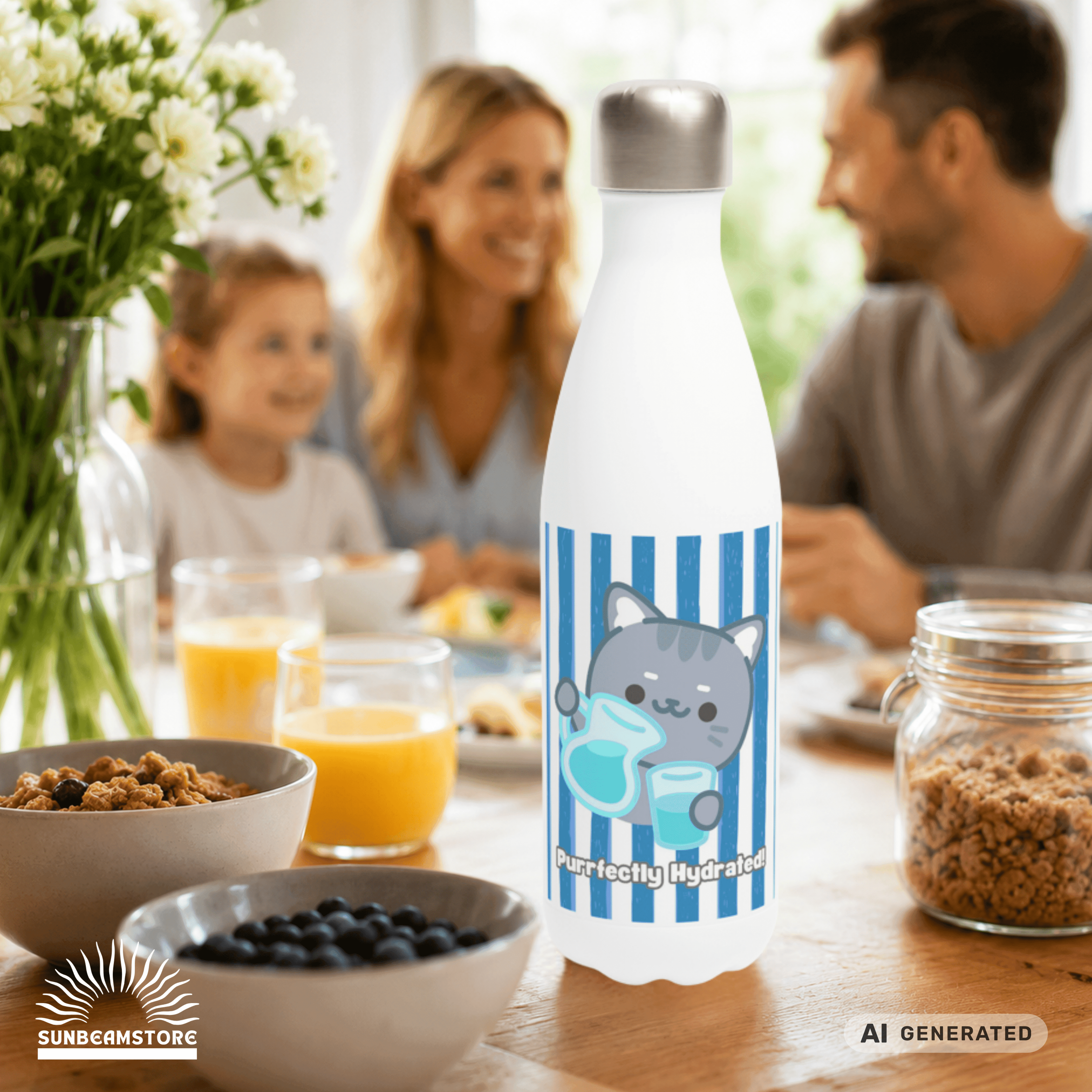 Edelstahl Trinkflasche Katze 500 ml – Purrfectly Hydrated | Süße Katzen Isolierflasche | Wiederverwendbare Wasserflasche | Geschenk für Katzenliebhaber - Sunbeamstore