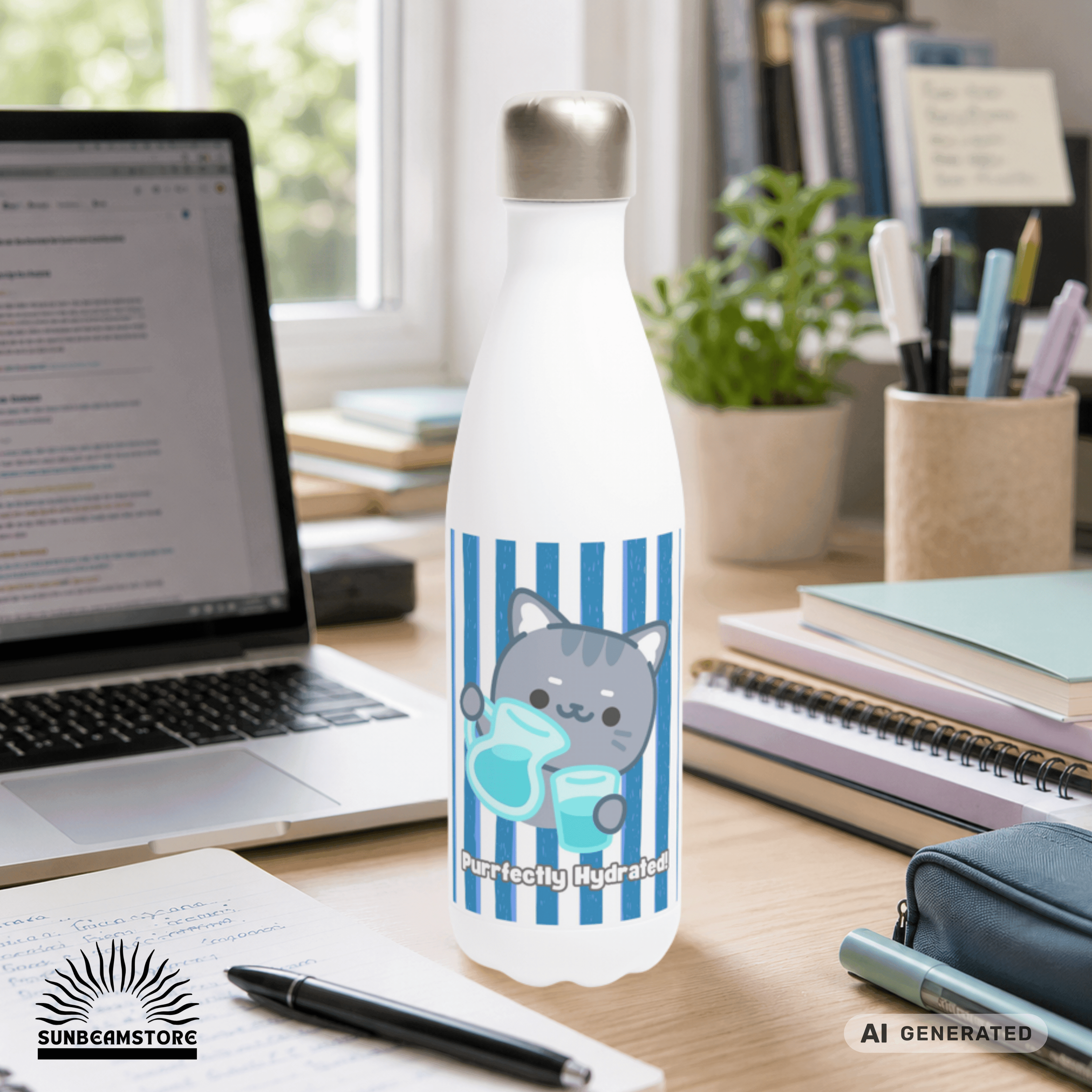 Edelstahl Trinkflasche Katze 500 ml – Purrfectly Hydrated | Süße Katzen Isolierflasche | Wiederverwendbare Wasserflasche | Geschenk für Katzenliebhaber - Sunbeamstore