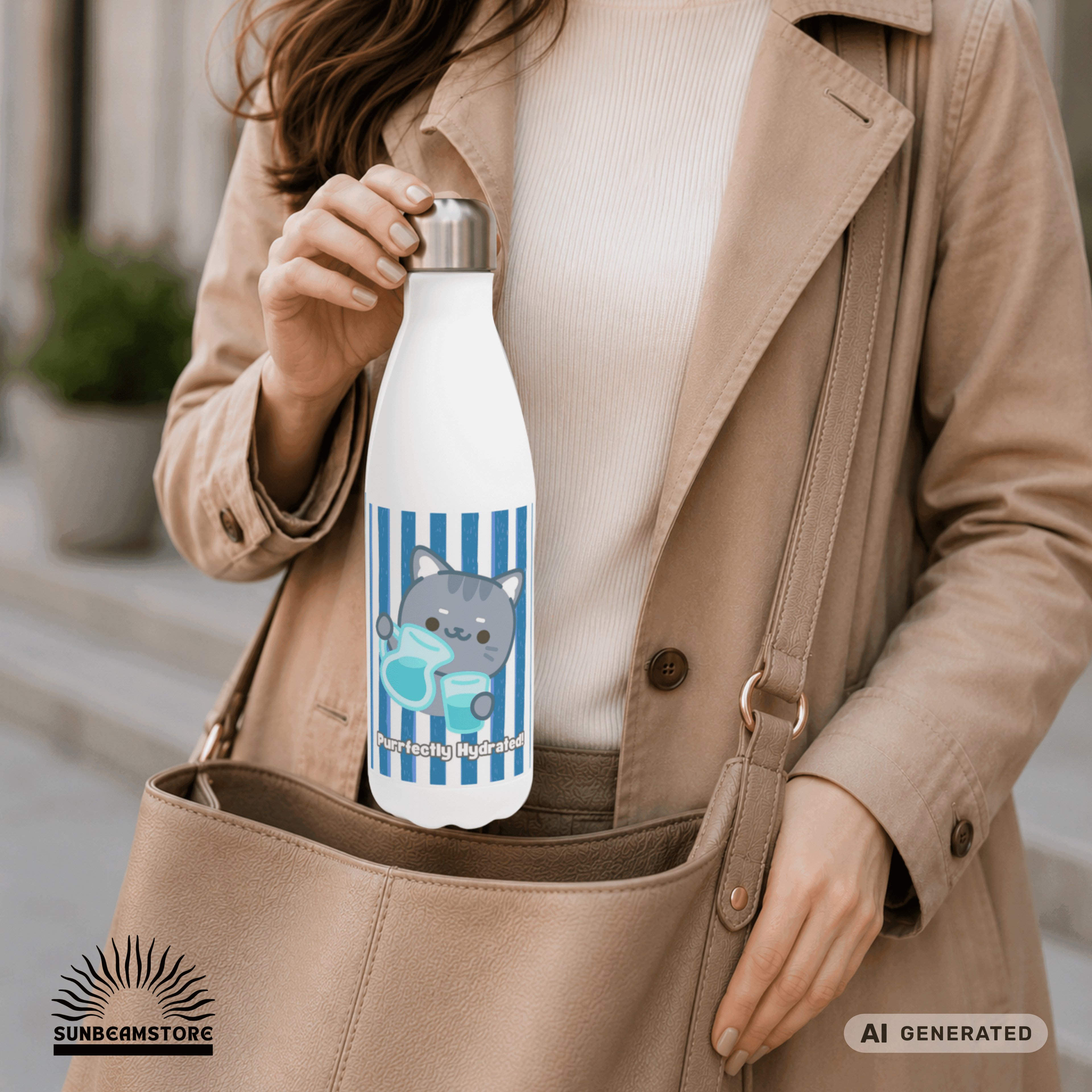 Edelstahl Trinkflasche Katze 500 ml – Purrfectly Hydrated | Süße Katzen Isolierflasche | Wiederverwendbare Wasserflasche | Geschenk für Katzenliebhaber - Sunbeamstore