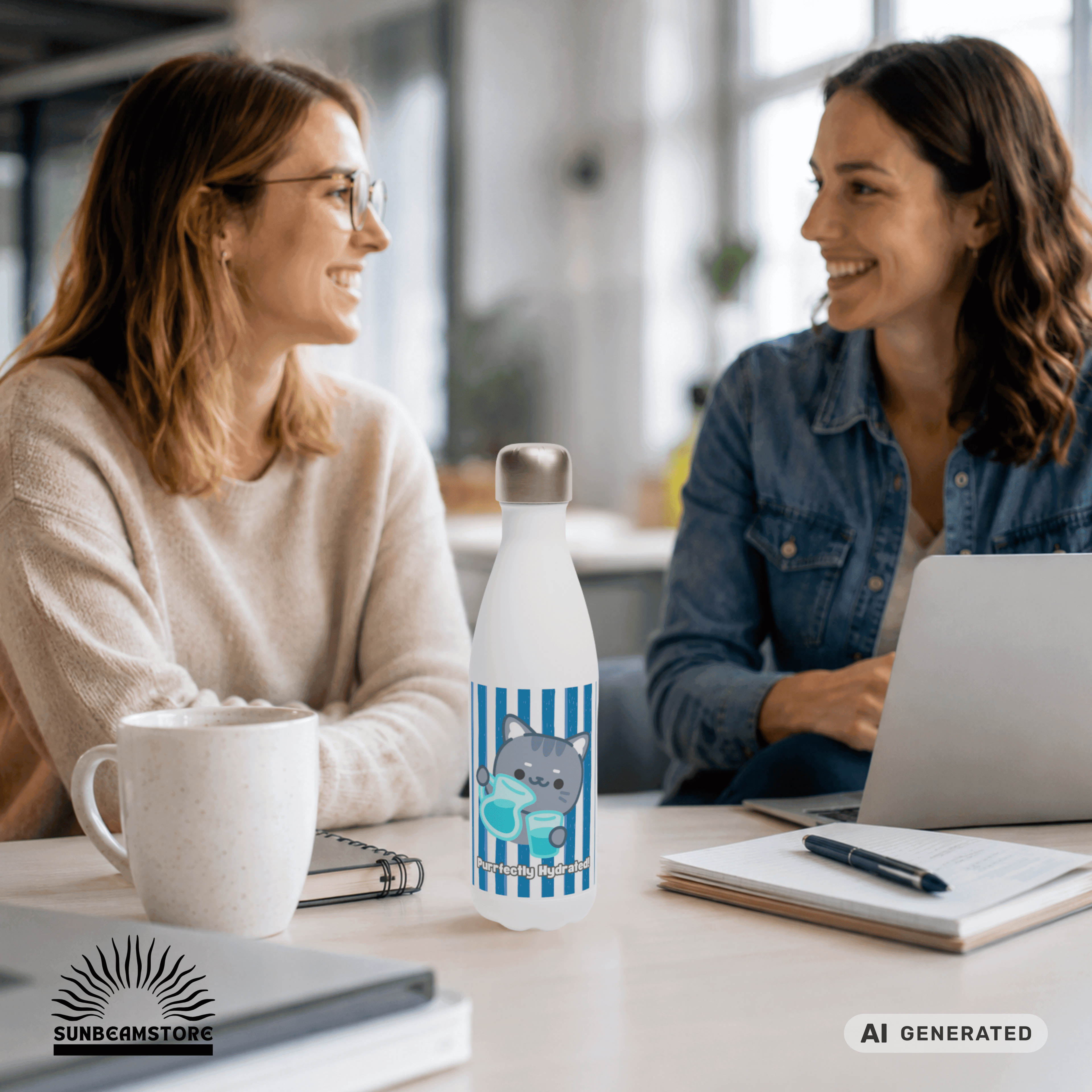 Edelstahl Trinkflasche Katze 500 ml – Purrfectly Hydrated | Süße Katzen Isolierflasche | Wiederverwendbare Wasserflasche | Geschenk für Katzenliebhaber - Sunbeamstore